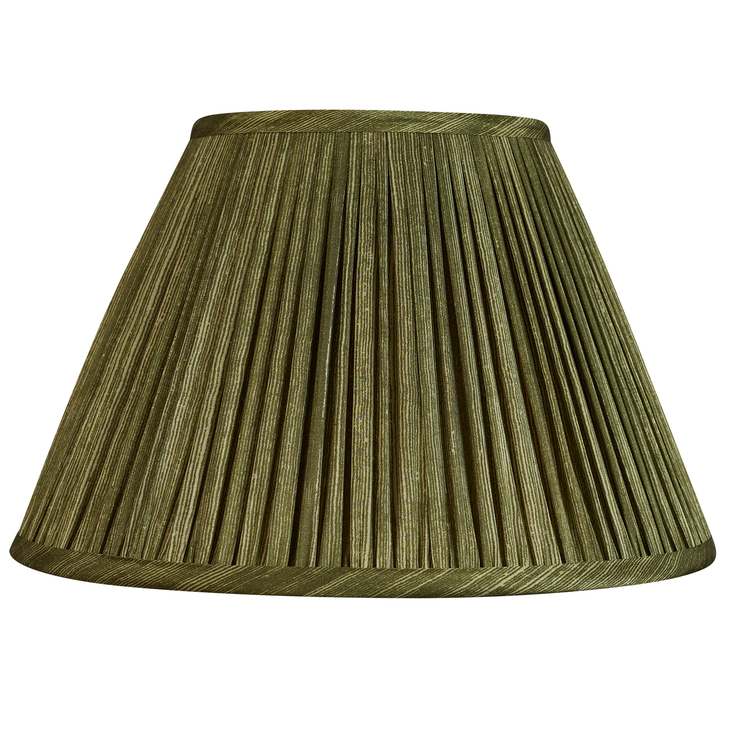 12 inch Olive green ripple pinstripe sari style gathered silk French drum lampshade