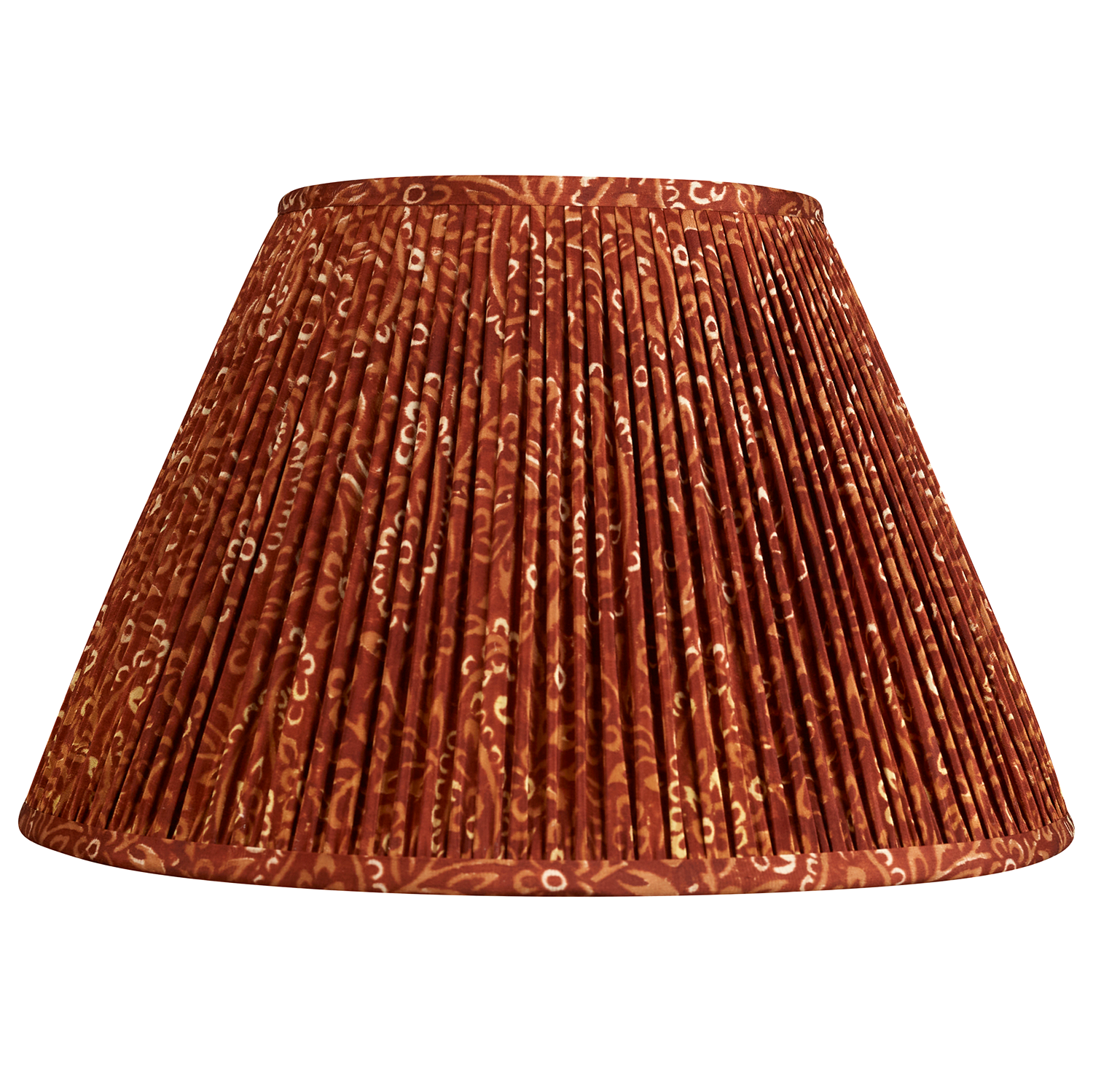 14 inch (36cm) Brown, terracotta & cream floral design French drum silk sari lampshade