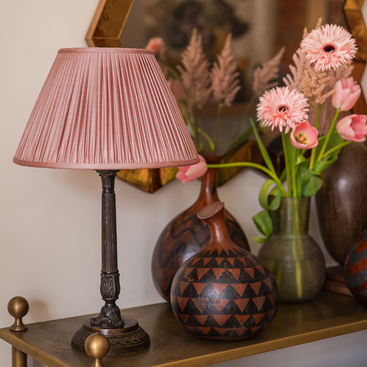 14 inch Dusky pink Tussar silk French drum lampshade