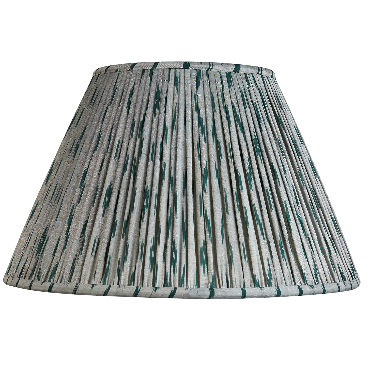 14 inch Mint and forest green patola design French drum silk sari lampshade