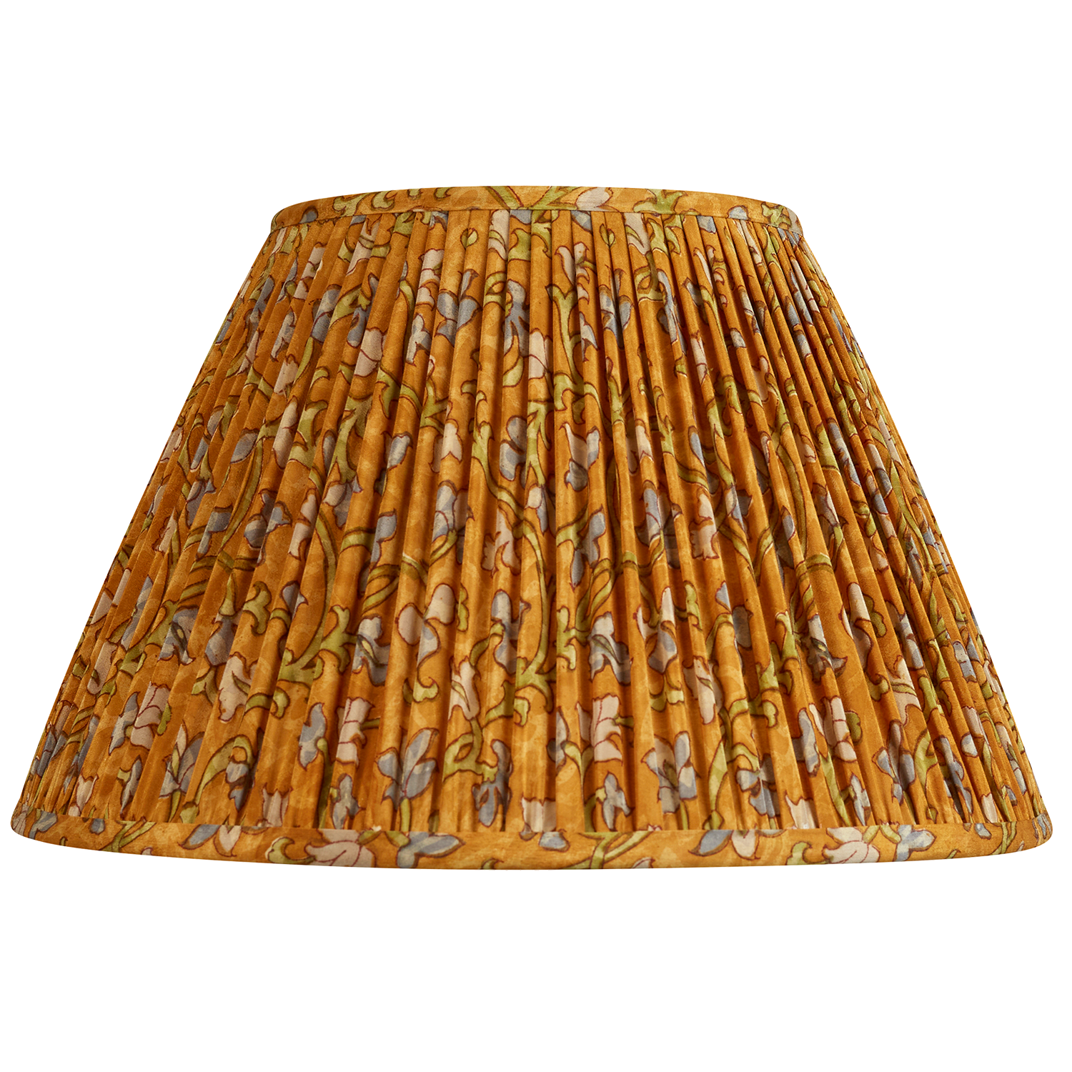 14 inch (36cm) Mustard and grey floral design French drum silk sari lampshade