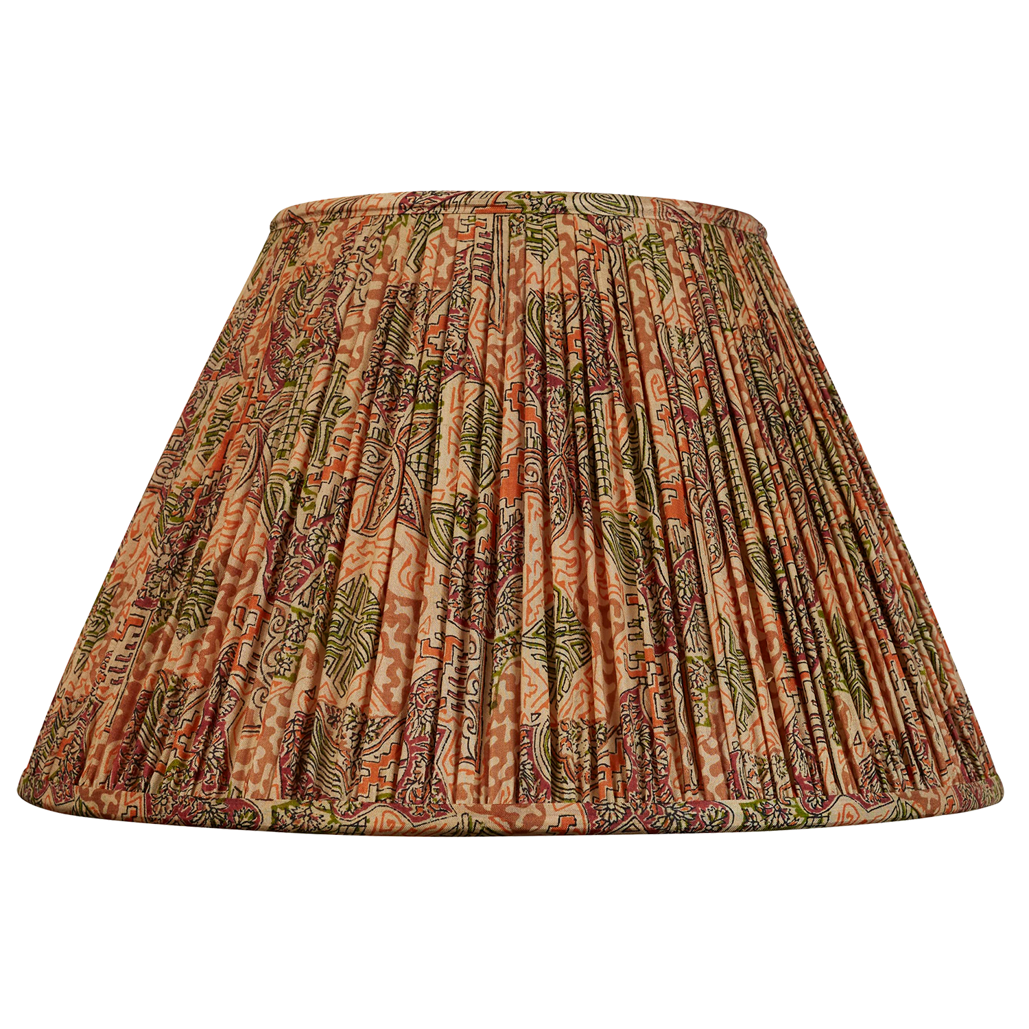 14 inch (36cm) Terracotta and green geometric design silk sari lampshade