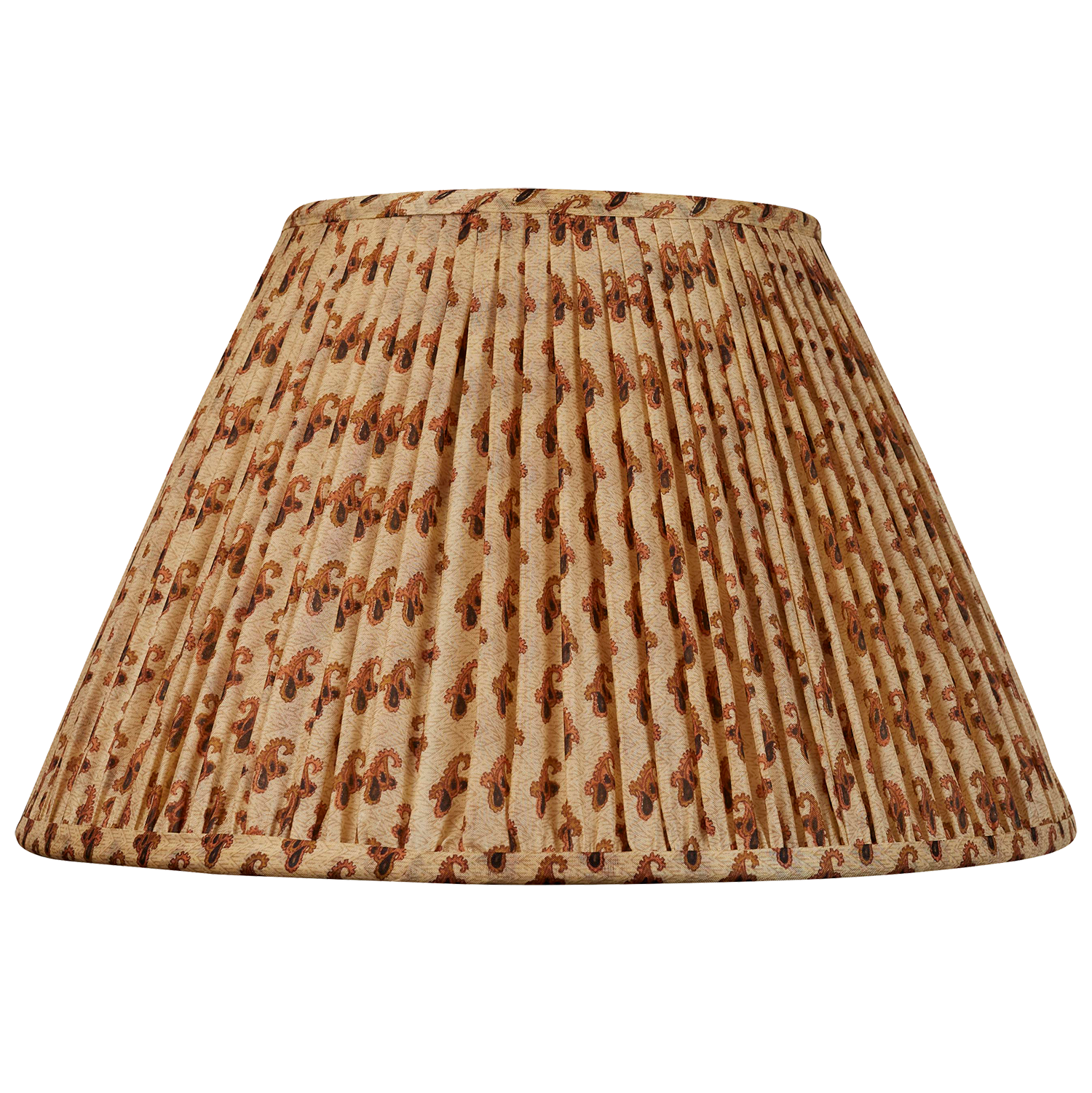 14 inch (36cm) Black and tan paisley floral design silk sari lampshade on cream ground