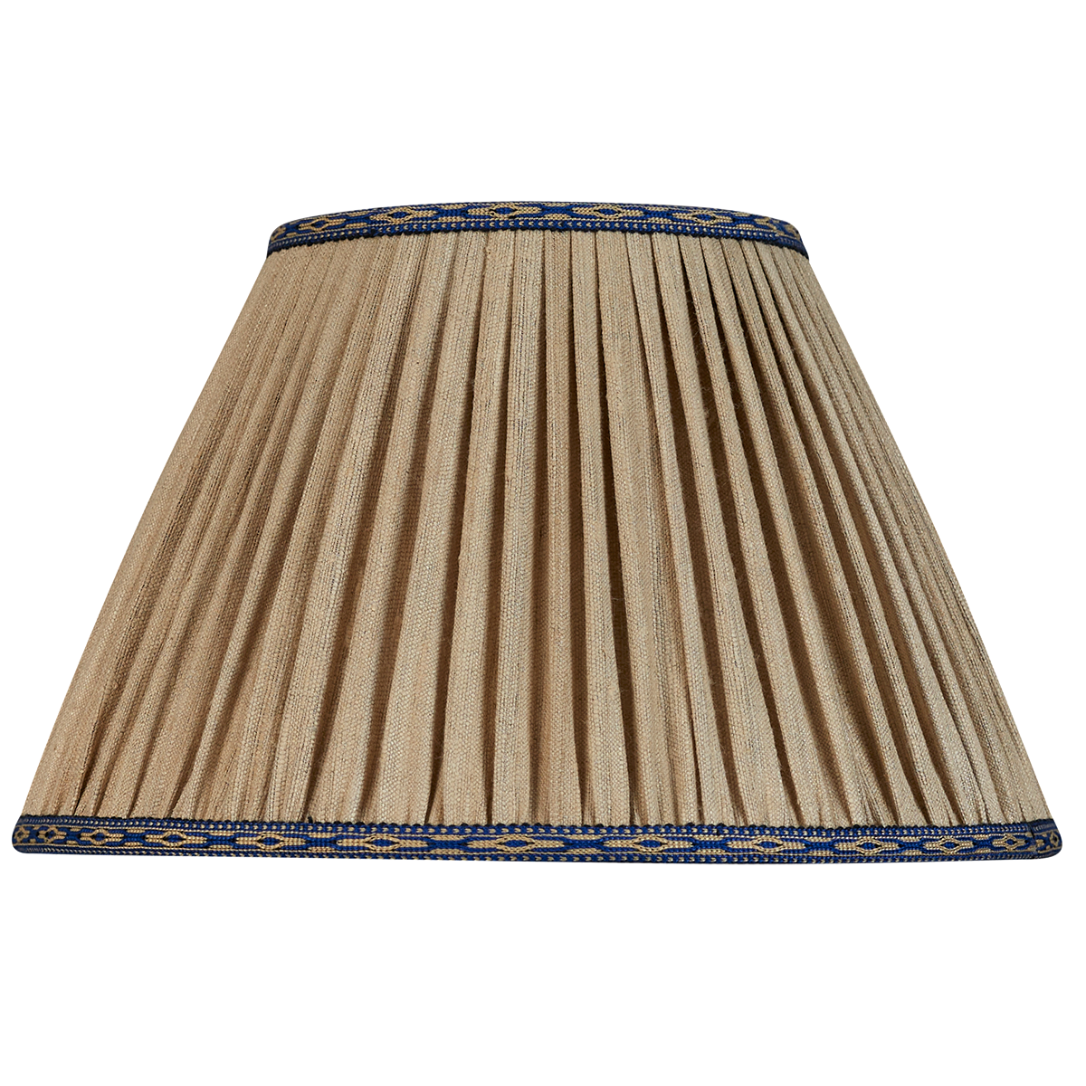 14 inch Raw umber Mulberry silk lampshade with blue hand embroidered trim