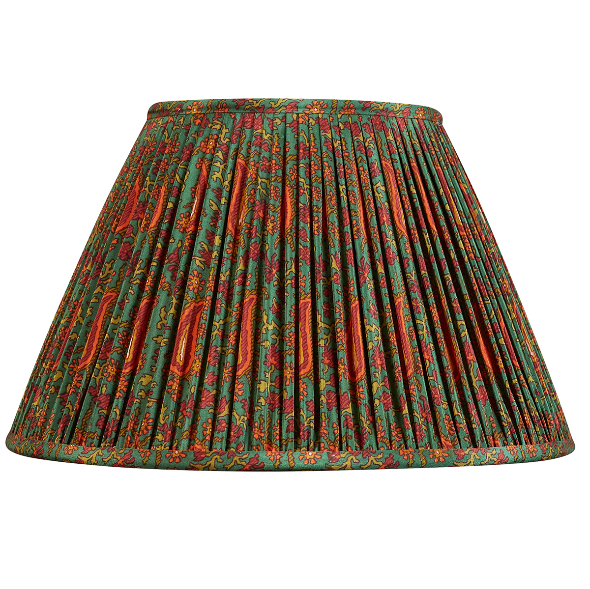 14 inch French drum deep forest green floral design silk sari lampshade