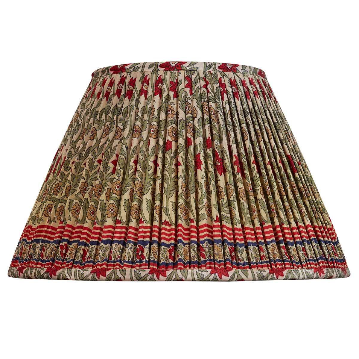14 inch Red and green floral design silk sari lampshade with border