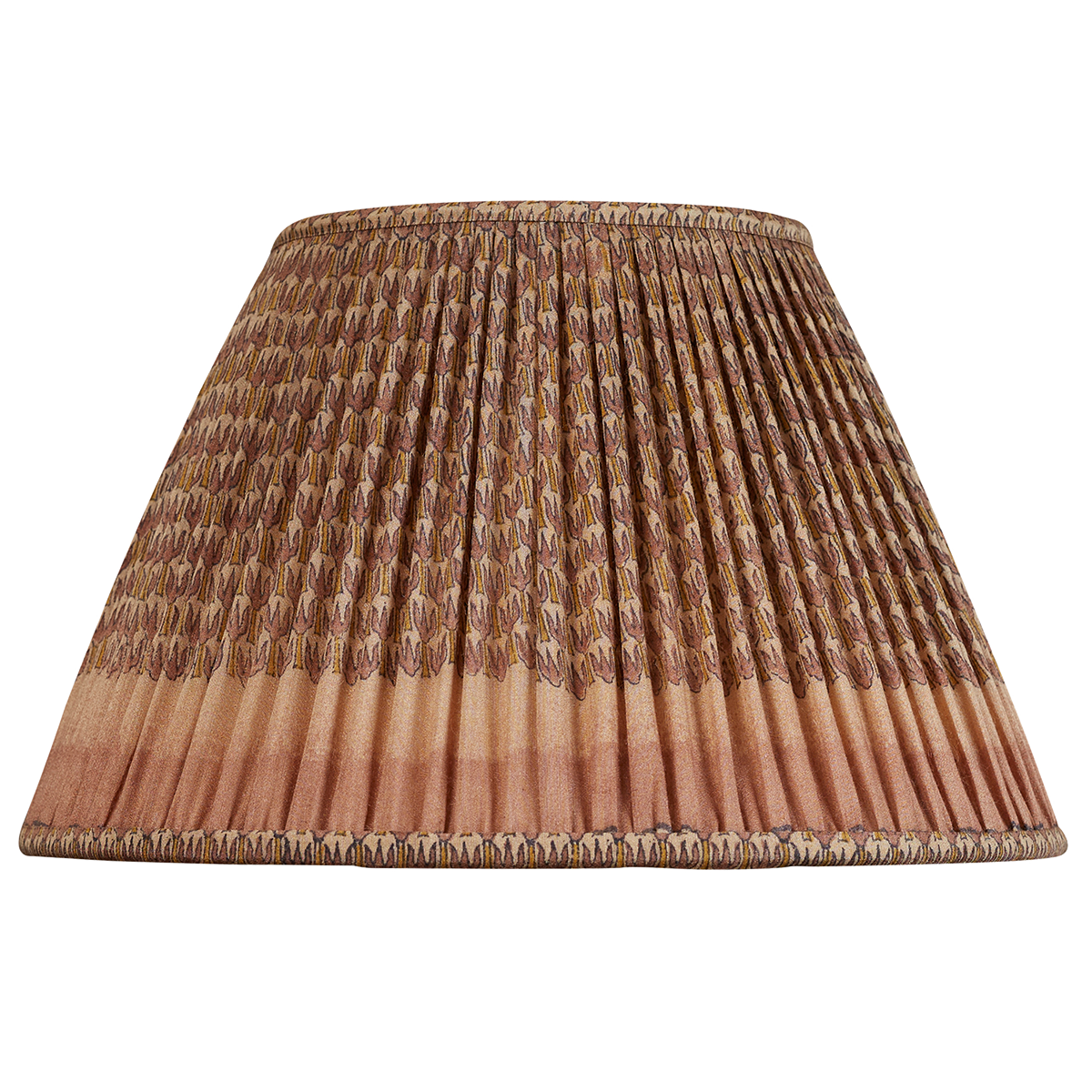 14 inch Warm brown and ochre stylised tulip design silk sari lampshade with ombre border