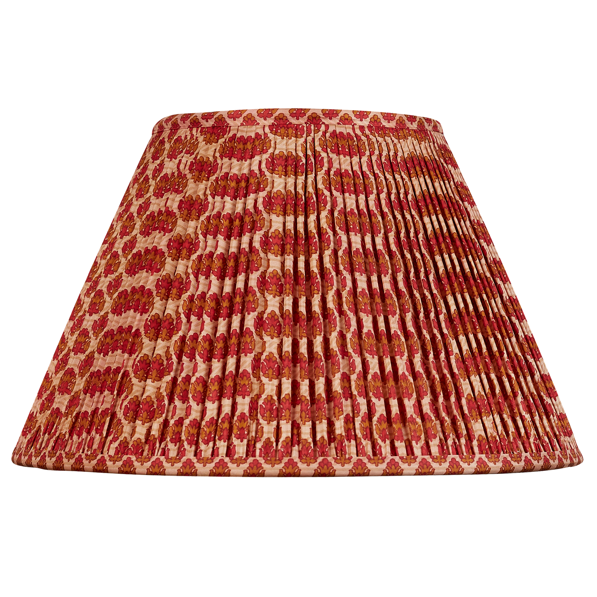 14 inch French drum deep red and tan floral design silk sari lampshade