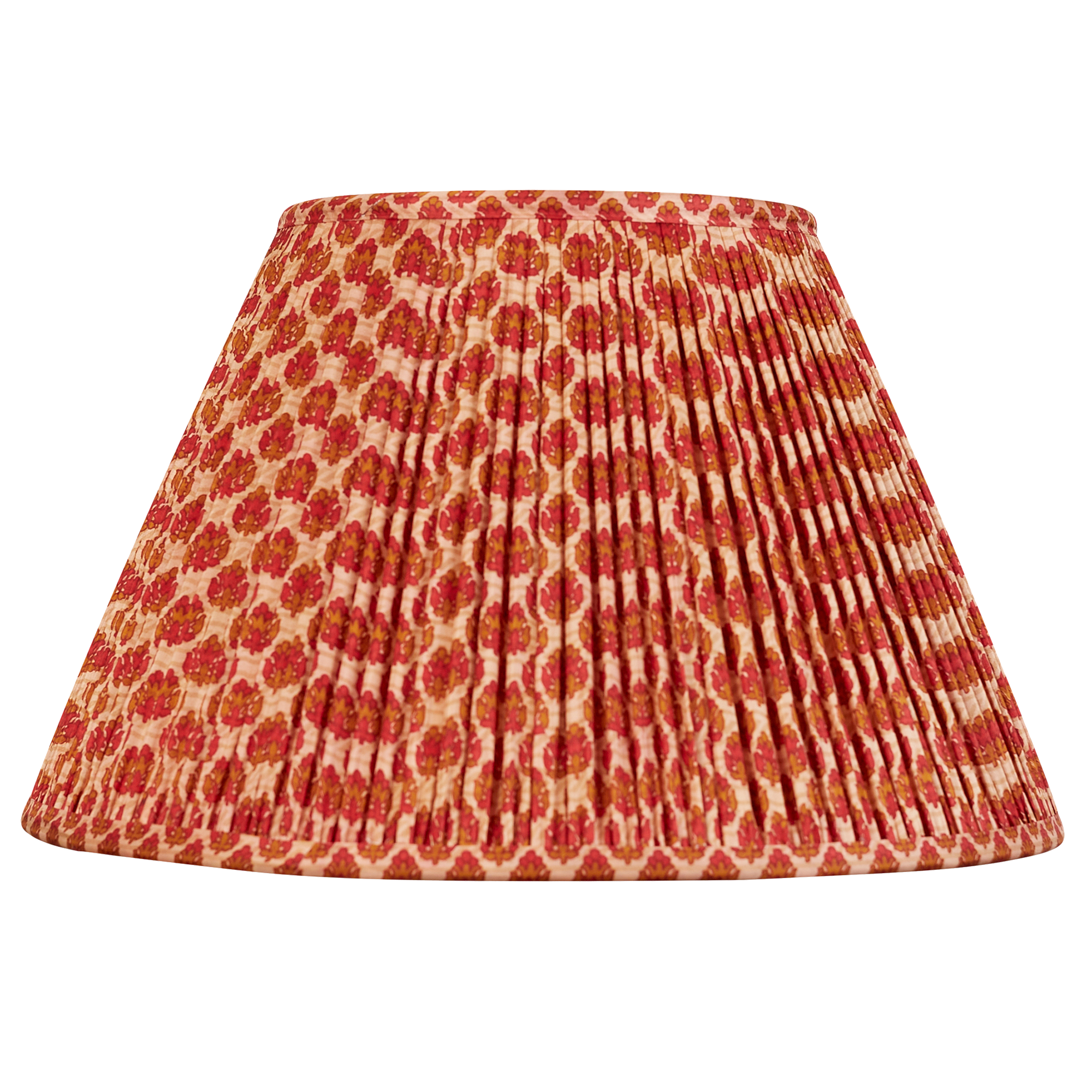 14 inch French drum deep red and tan floral design silk sari lampshade