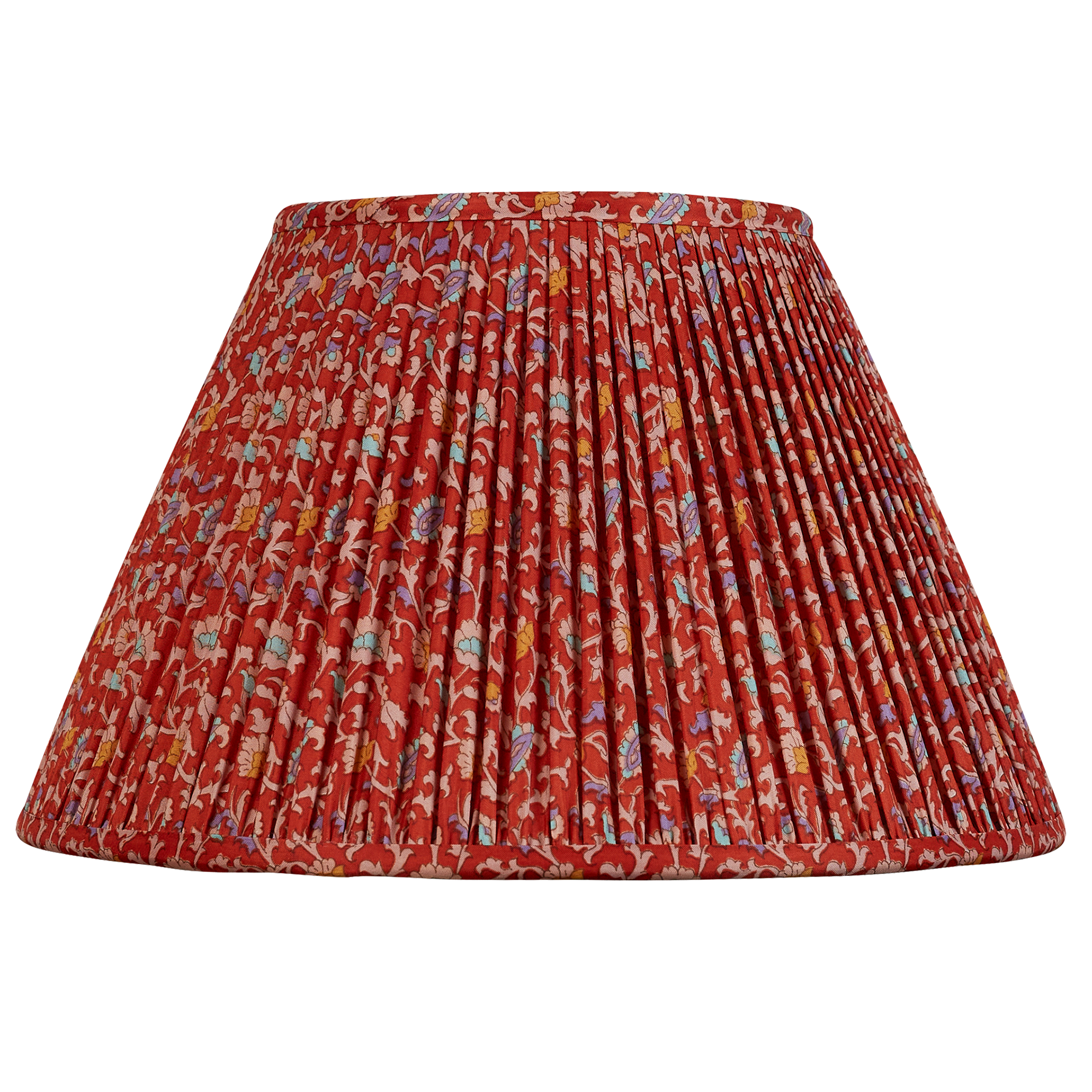 14 inch French drum floral design on red ground silk sari lampshade with border