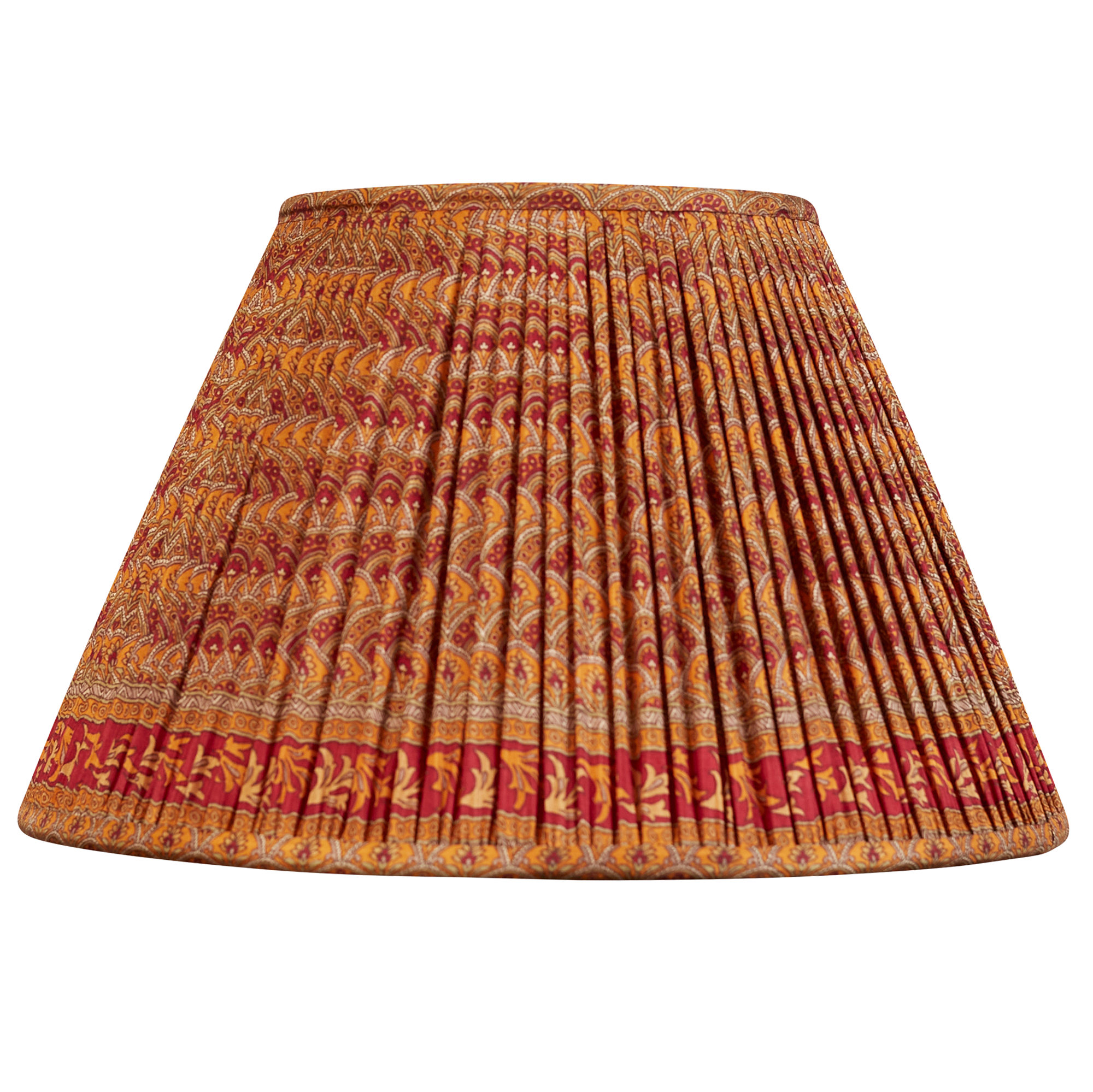 14 inch French drum burgundy and saffron geometric floral design silk sari lampshade with border