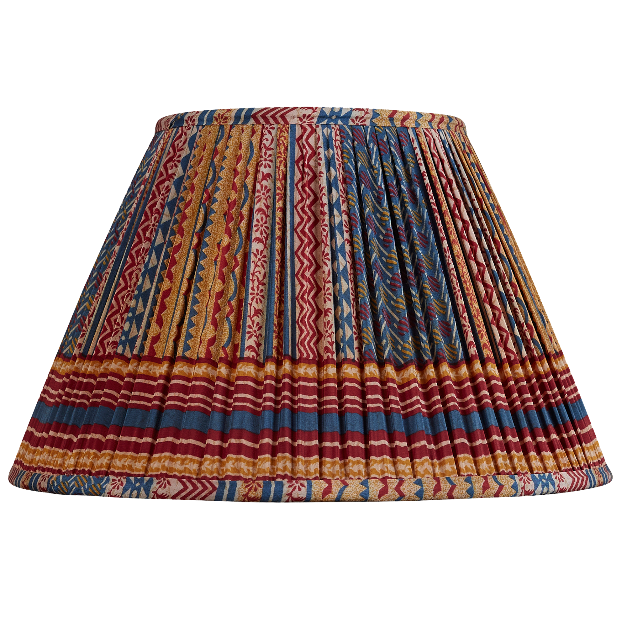 14 inch Burgundy camel and blue abstract stripe silk sari lampshade