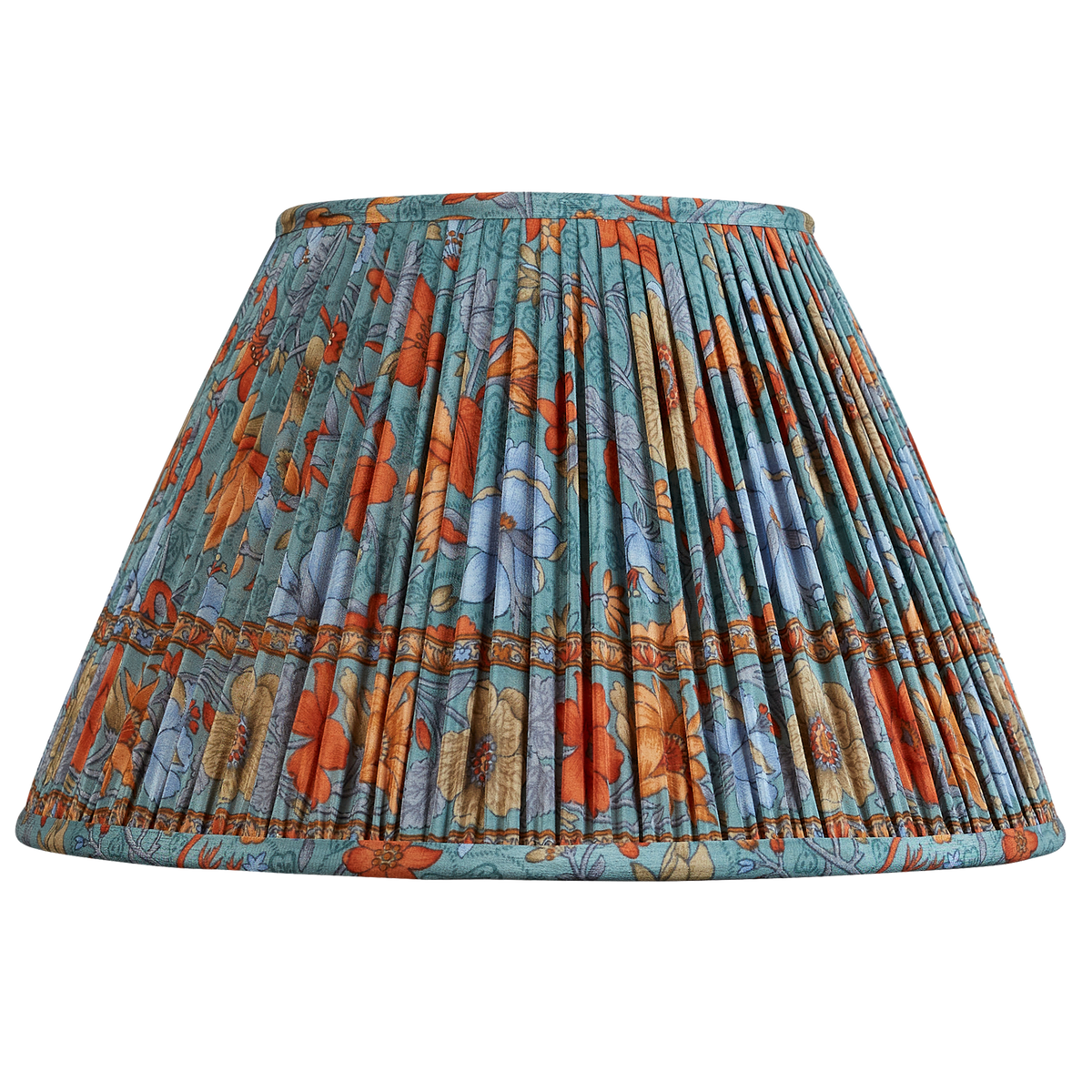 14 inch Blue floral design silk sari lampshade with border