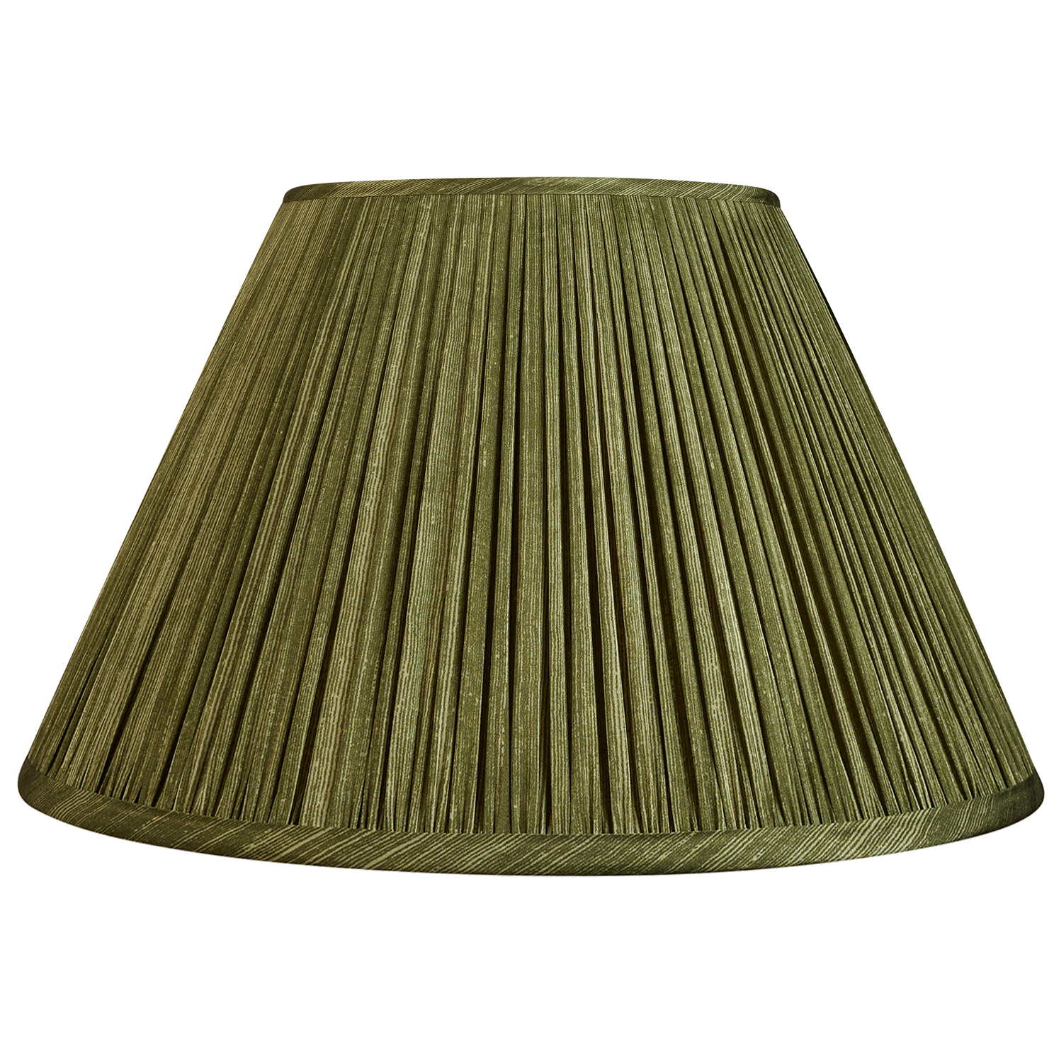 14 Inch Olive green ripple pinstripe sari style gathered silk lampshade with spider fitting