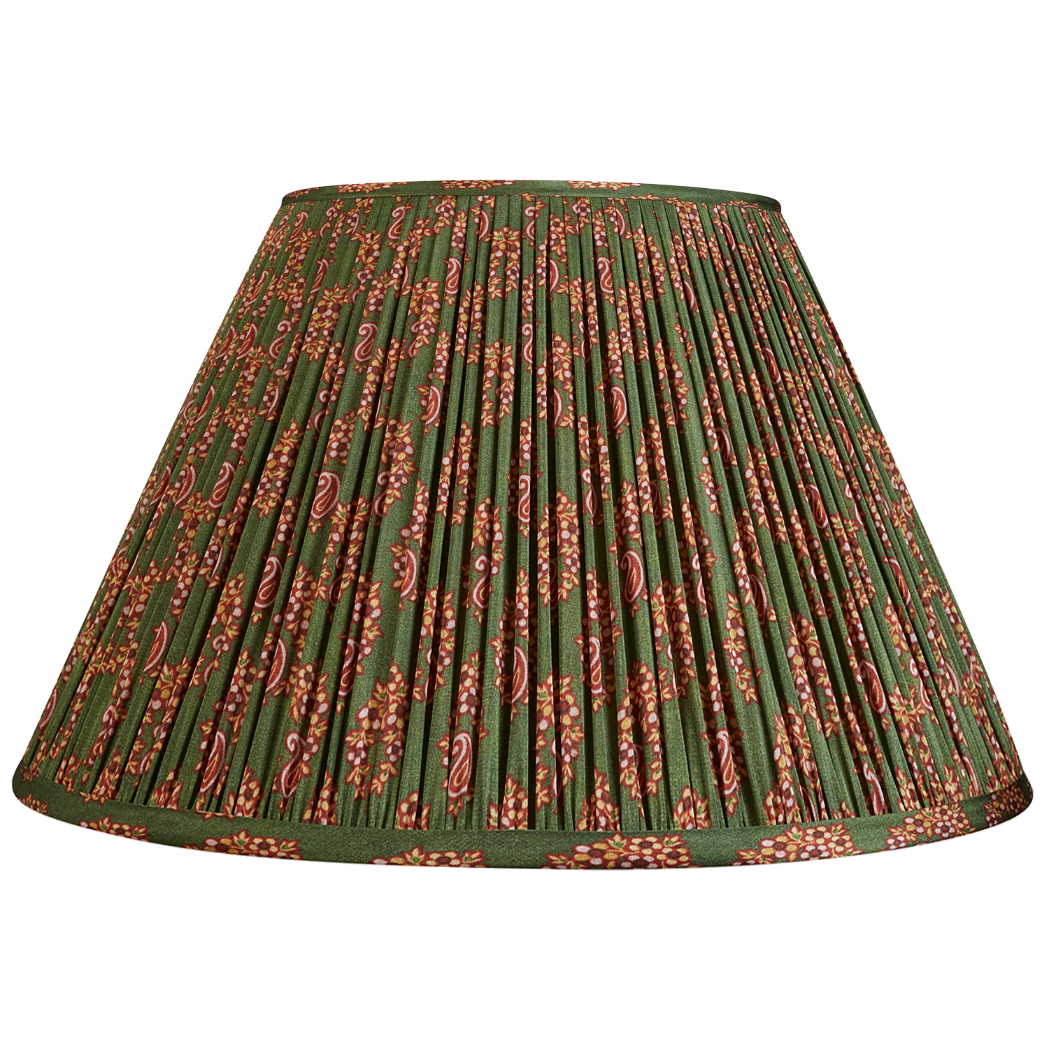 Paisley garland design in green and red sari style gathered silk lampshade