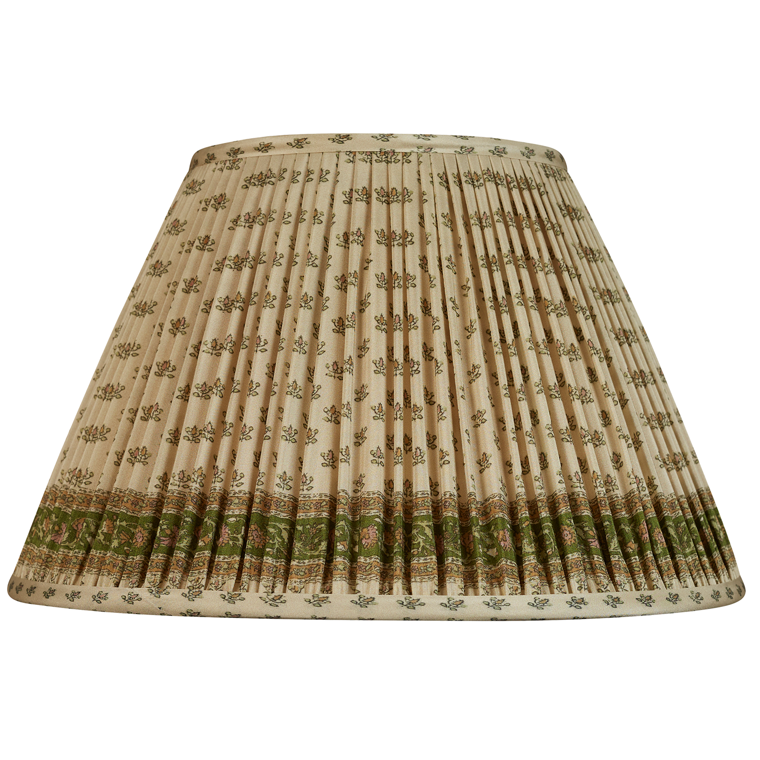 14 Inch Petites fleurs French drum sari style gathered silk lampshade with border