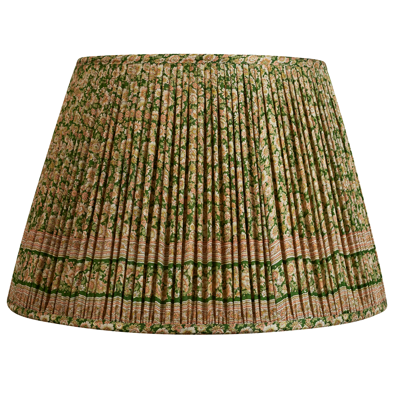 16 Inch Green and cream floral silk sari lampshade with border