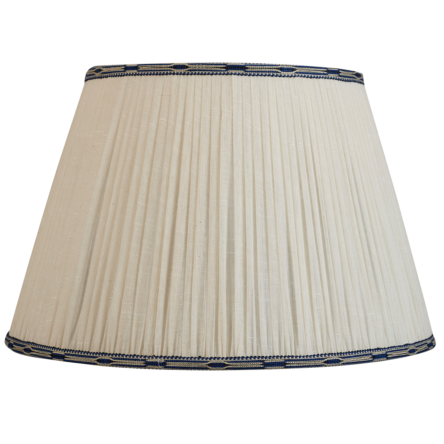 16 inch (41cm) Cream cotton lampshade with blue/cream embroidered trim