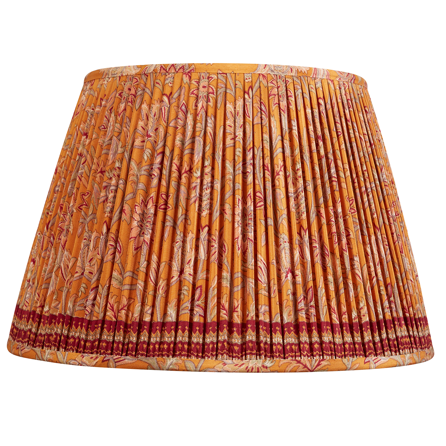 16 Inch Burnt sienna floral design silk sari lampshade with red border