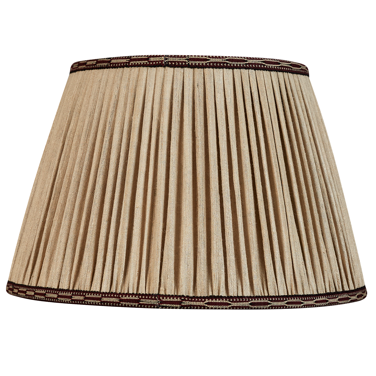 16 inch Raw umber Mulberry silk lampshade with burgundy embroidered trim