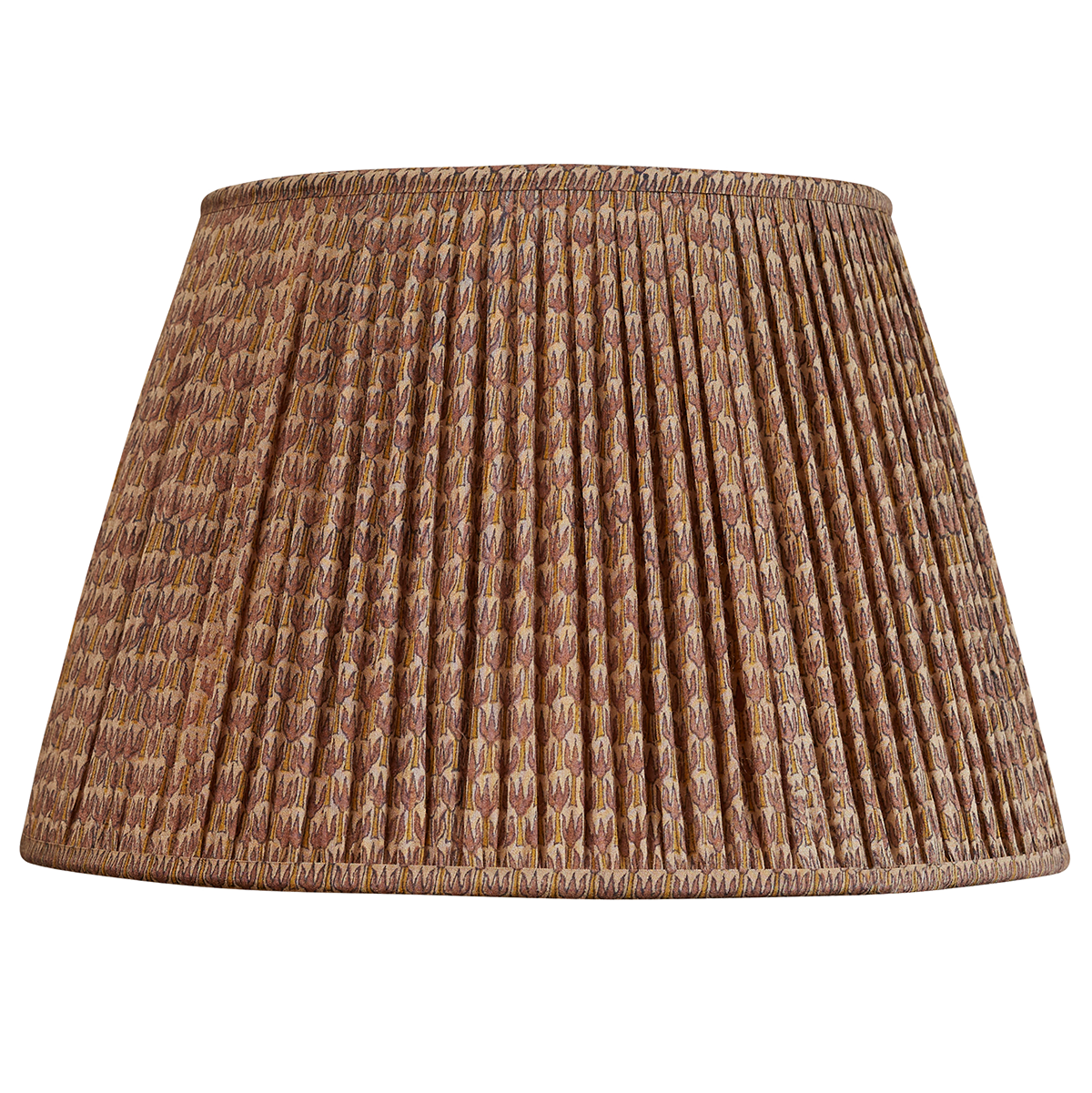 16 Inch Warm brown and ochre stylised tulip design silk sari lampshade