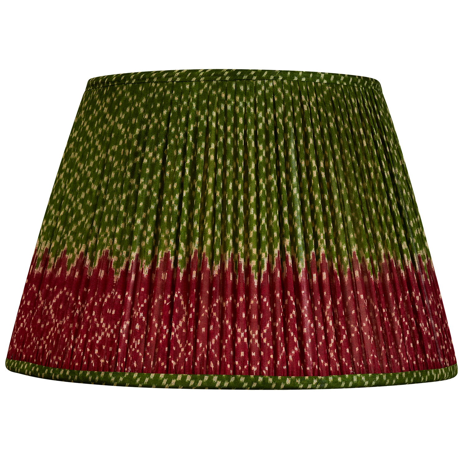 16 Inch Vibrant green design silk sari lampshade with burgundy border