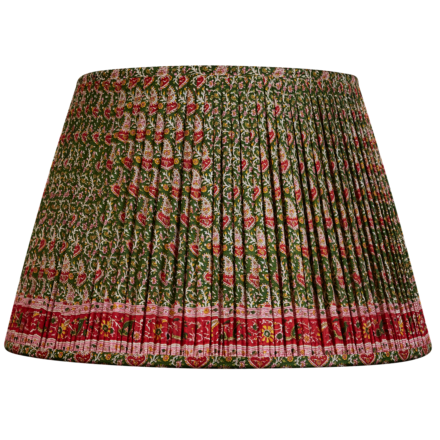 16 Inch Green and magenta paisley design silk sari lampshade with border