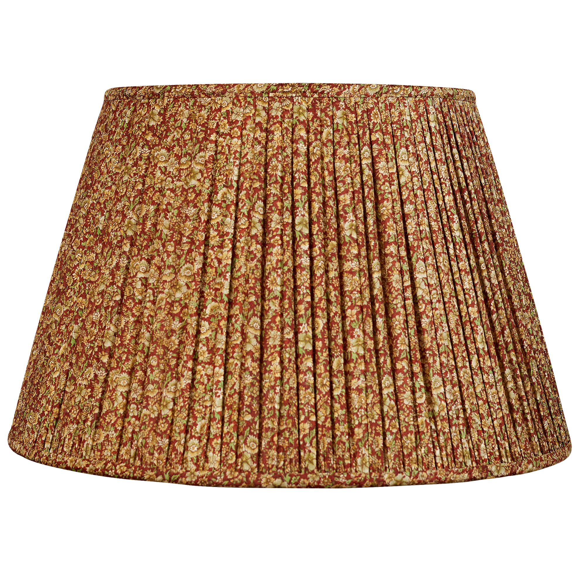 16 Inch Green/khaki floral design on bordeaux ground silk sari lampshade