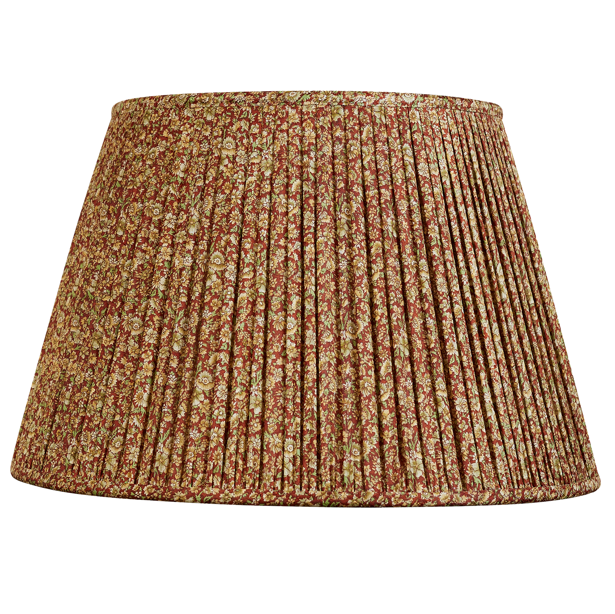 16 Inch Green/khaki floral design on bordeaux ground silk sari lampshade