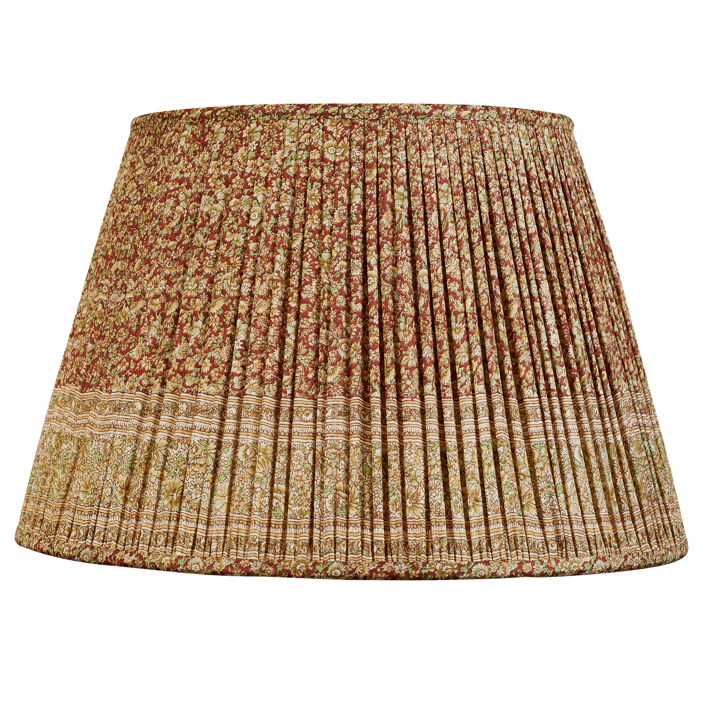 16 Inch Green/khaki floral design on bordeaux ground silk sari lampshade with border