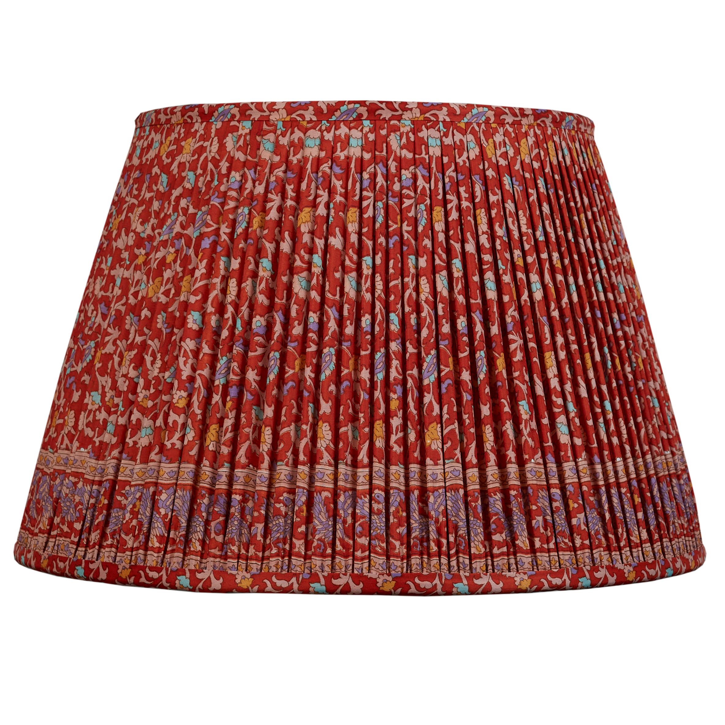 16 Inch floral design on red ground silk sari lampshade with border