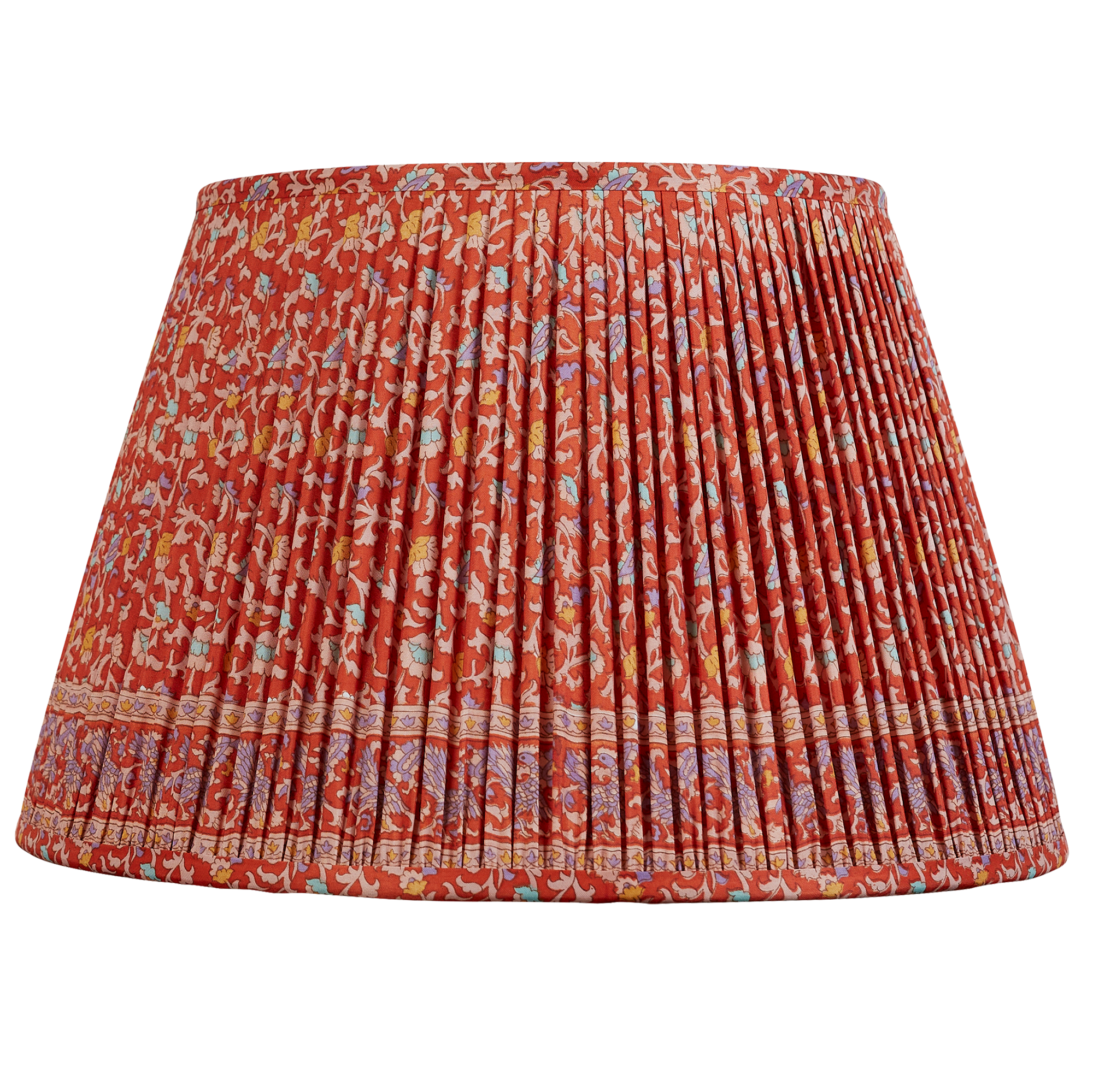 16 Inch floral design on red ground silk sari lampshade with border