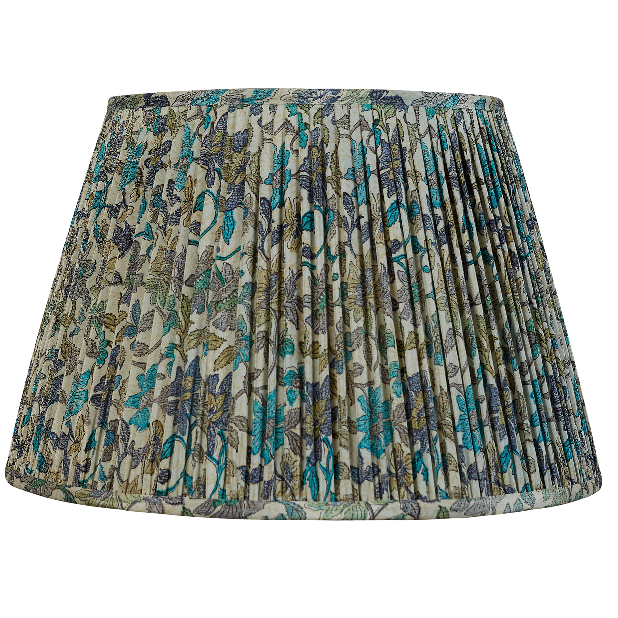 16 Inch Turquoise and lavender floral design on pale grey ground silk sari lampshade