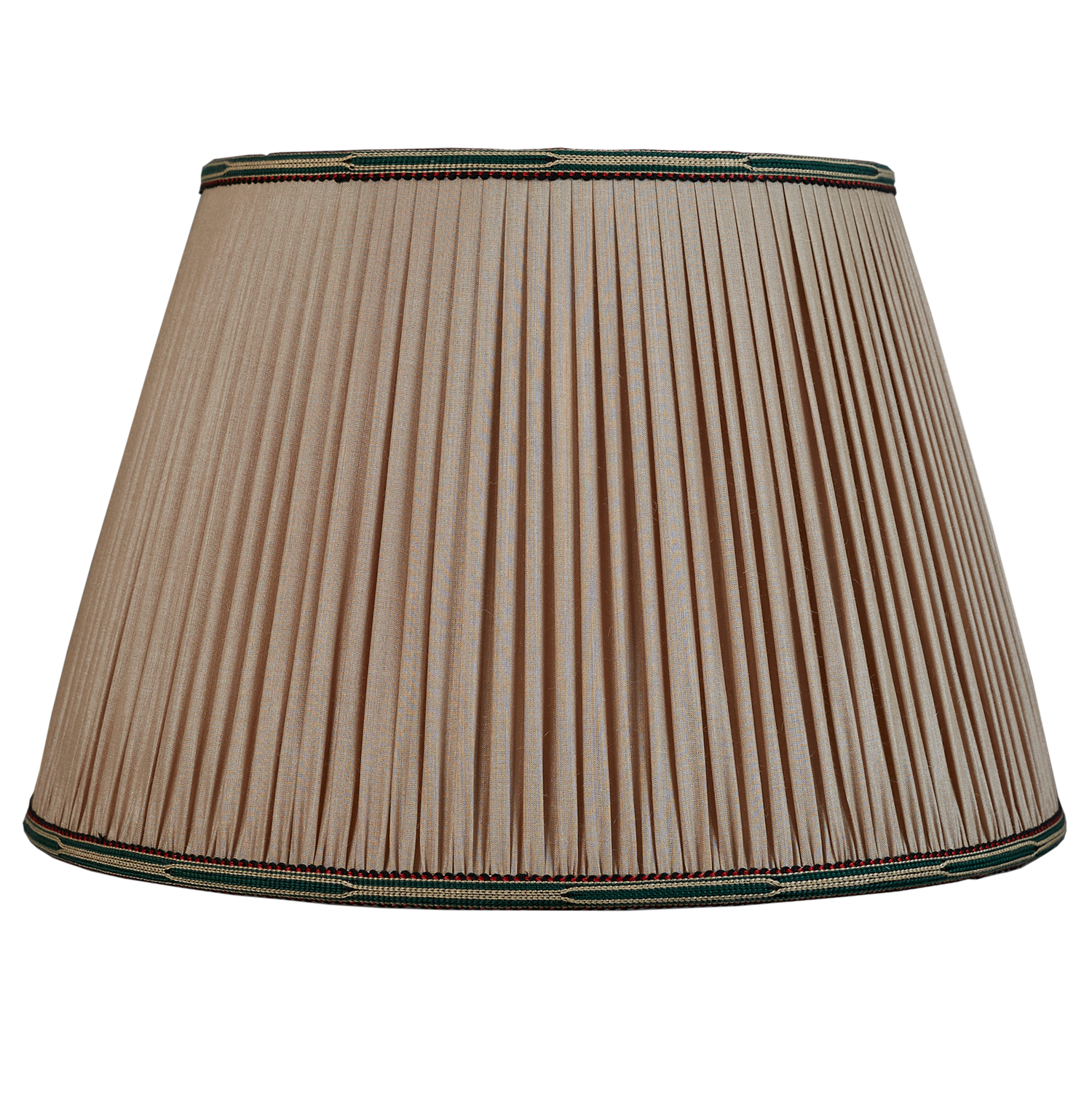 16 Inch Mink Tussar silk lampshade with with green embroidered braid