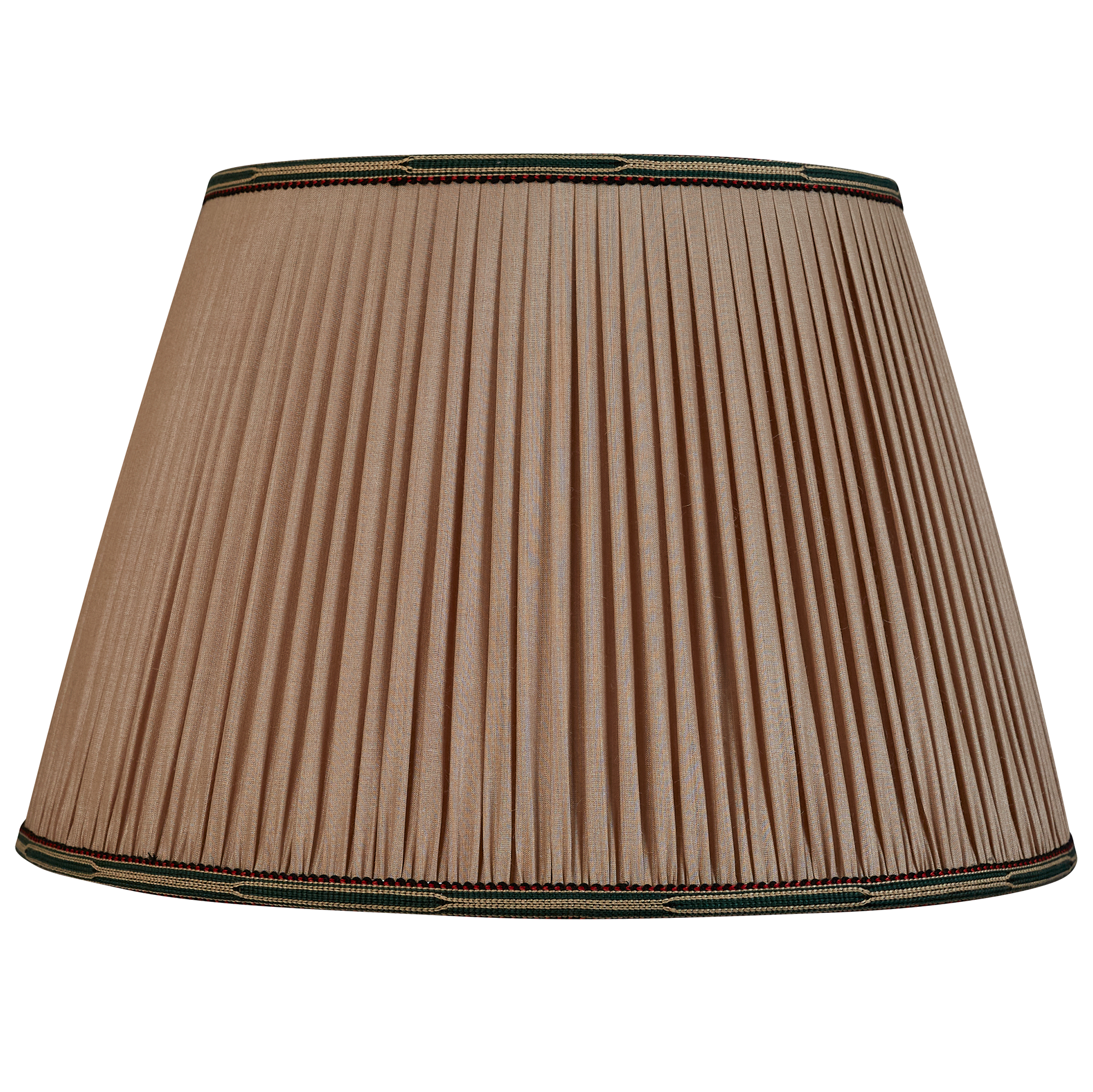 16 Inch Mink Tussar silk lampshade with with green embroidered braid