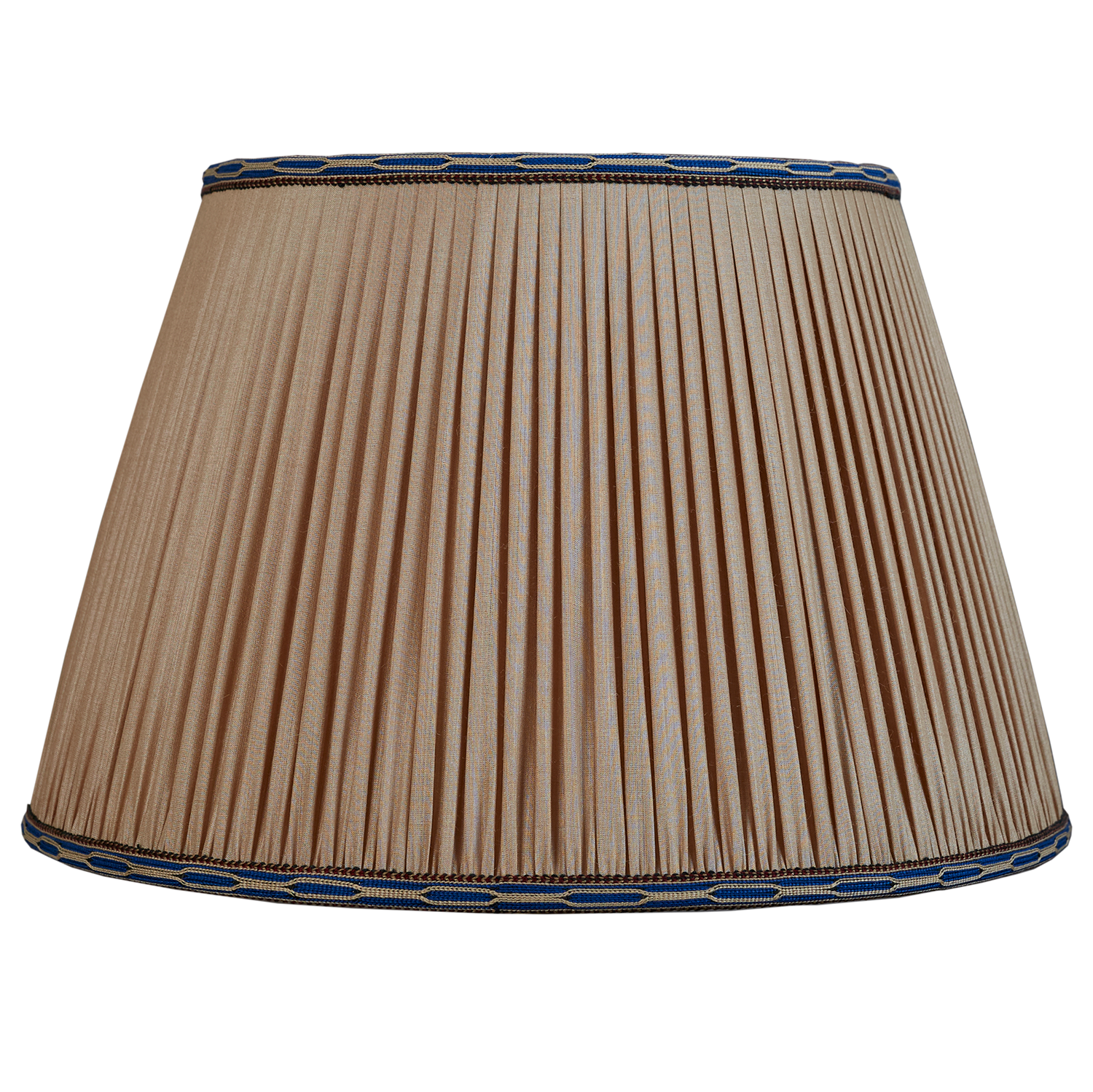 16 Inch Mink Tussar lampshade with blue embroidered cotton braid