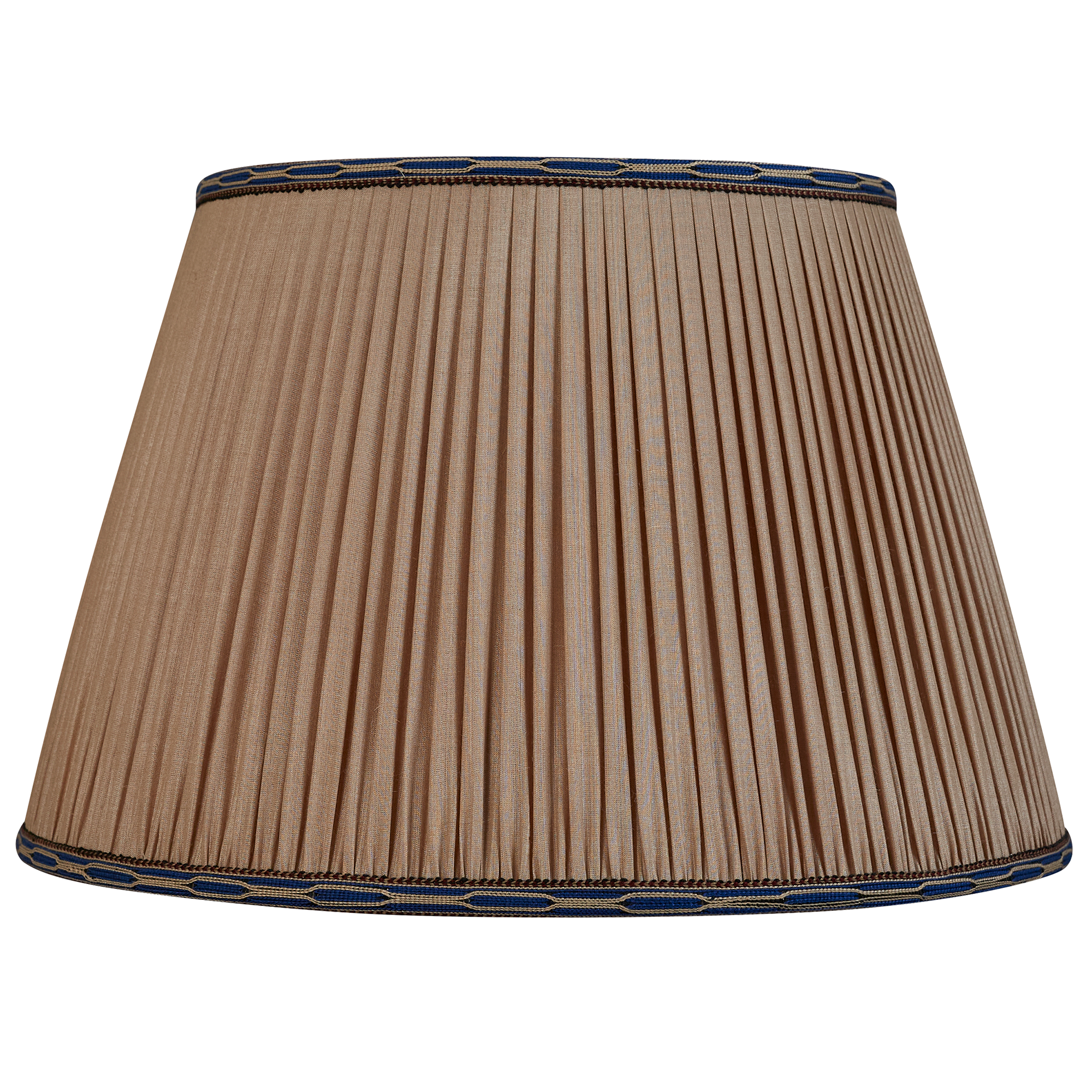 16 Inch Mink Tussar lampshade with blue embroidered cotton braid