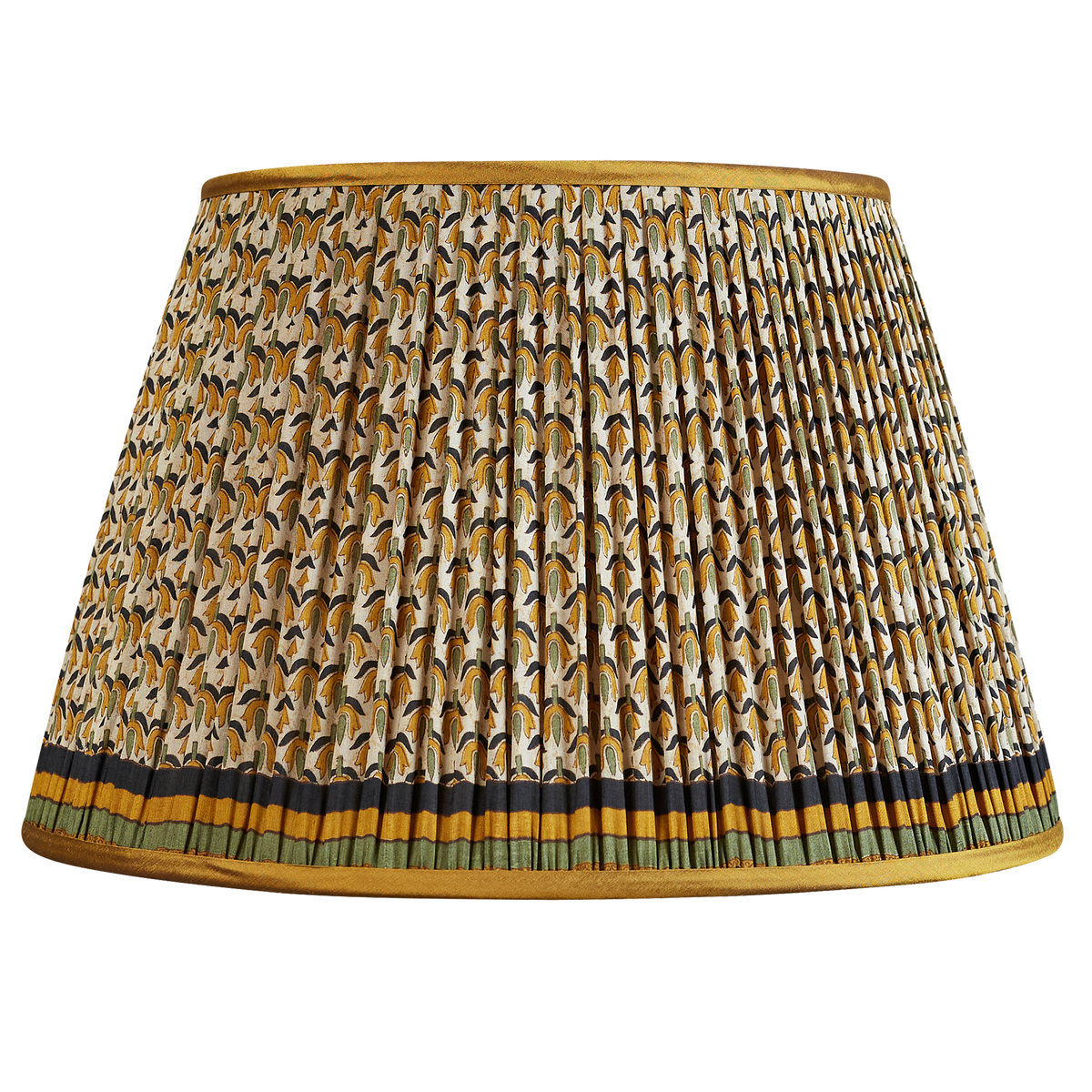 16 Inch Leaf green and camel silk sari lampshade with striped border