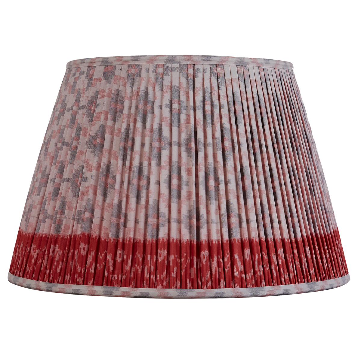 16 Inch Pink and grey Ikat design silk sari lampshade with deep pink border