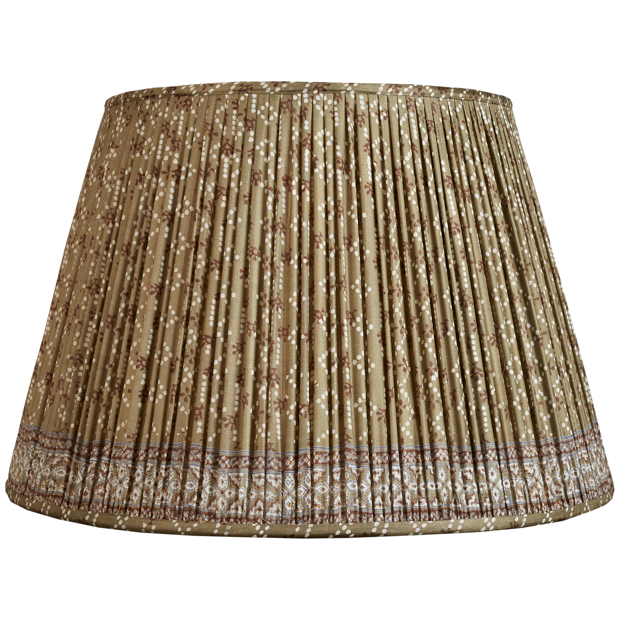 18 Inch Olive green geometric design silk sari lampshade