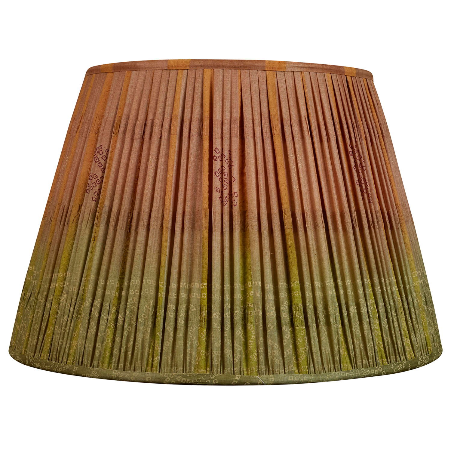 18 Inch Tobacco ombre design silk sari lampshade with green border