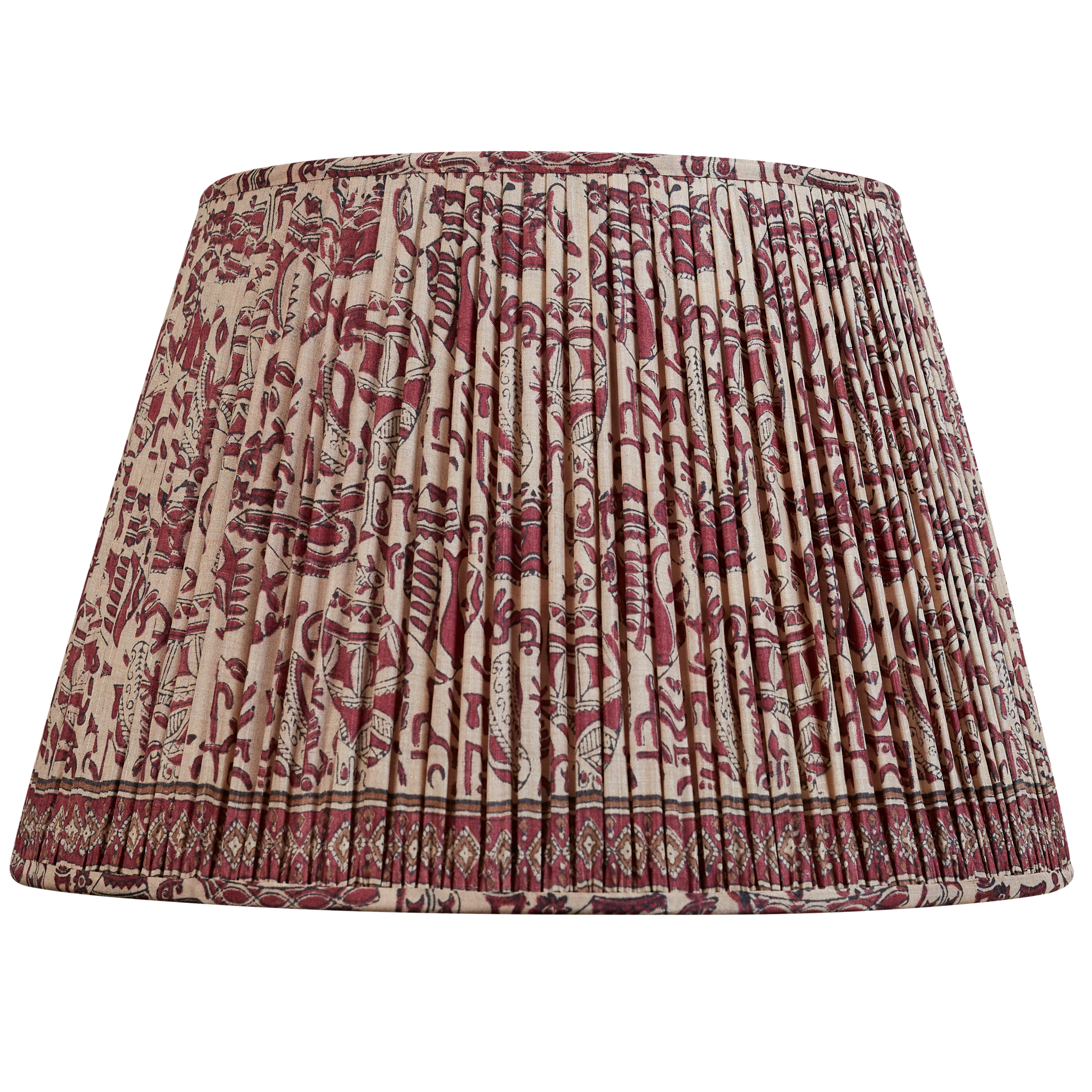 18 Inch Bordeaux abstract design on mushroom ground silk sari lampshade with border