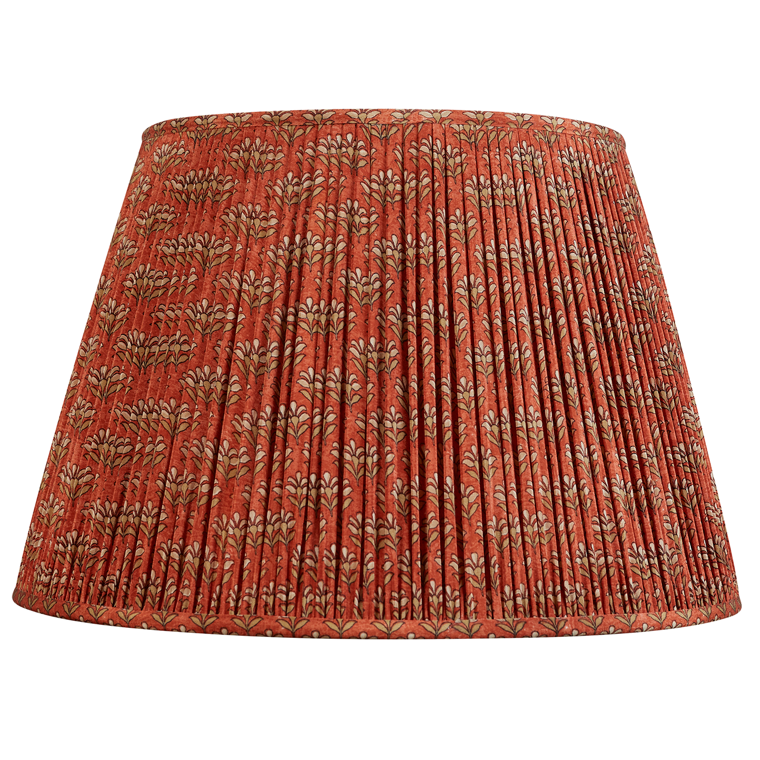 18 Inch Burnt orange silk sari lampshade with subtle green and mushroom leaves