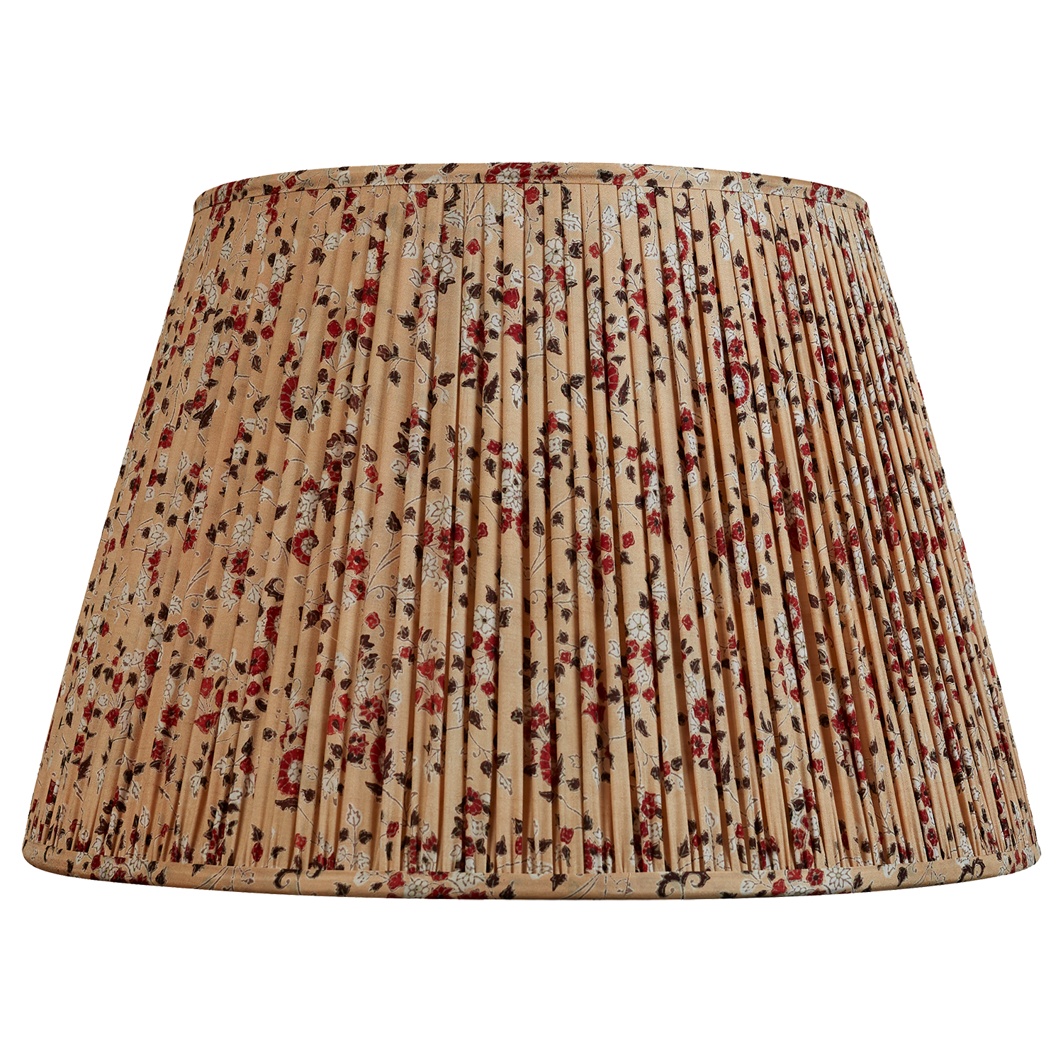 18 Inch Coffee colour silk sari lampshade with red and off white floral design