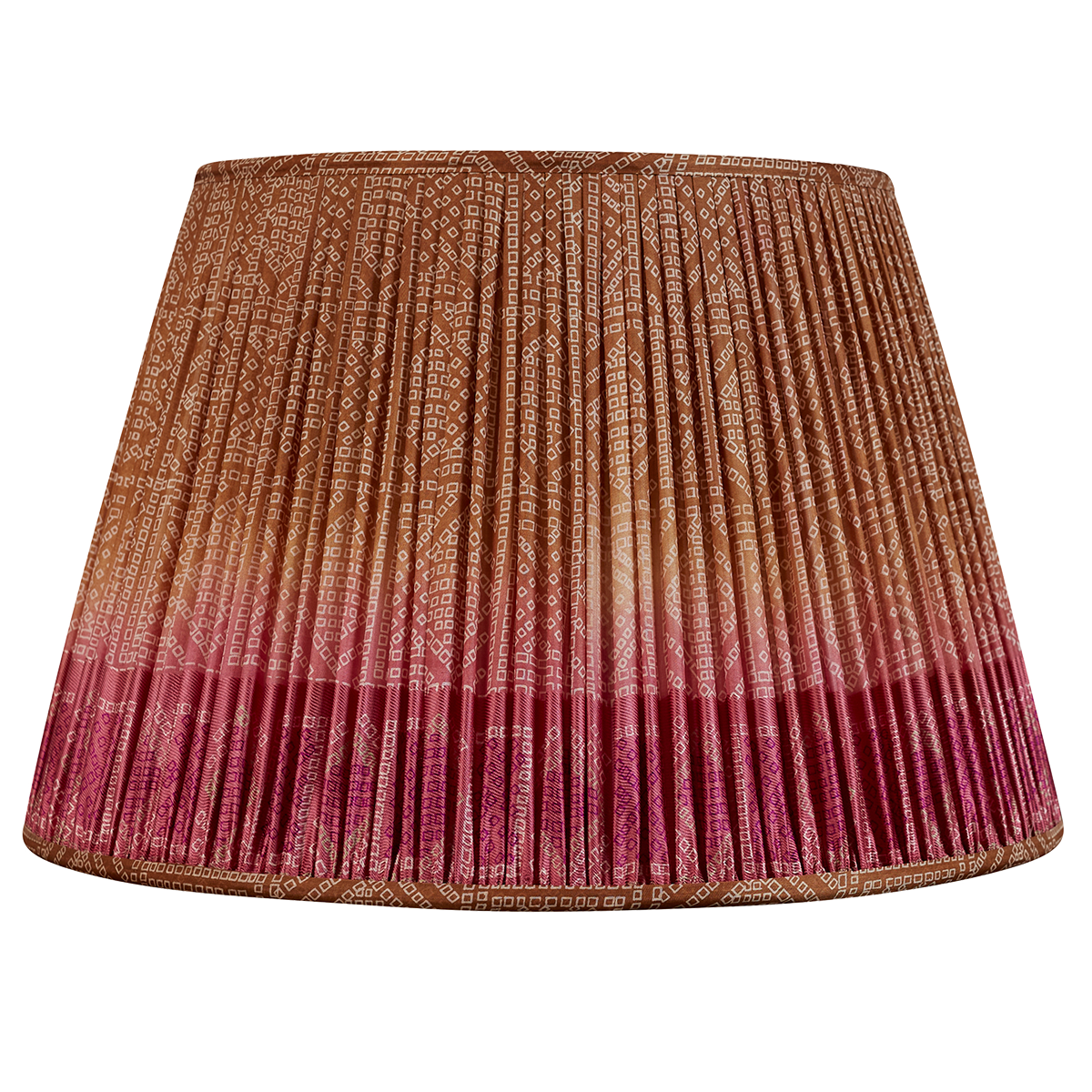 18 Inch Light brown Bandhani design silk sari lampshade with fuchsia border