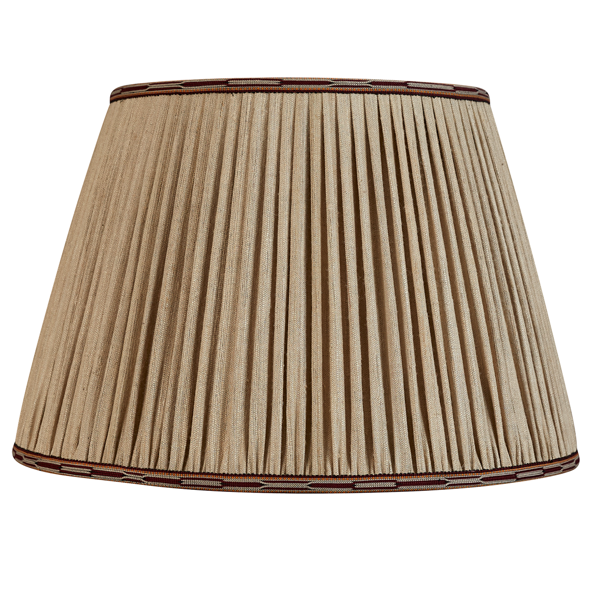 18 Inch Raw umber Mulberry silk lampshade with burgundy embroidered trim