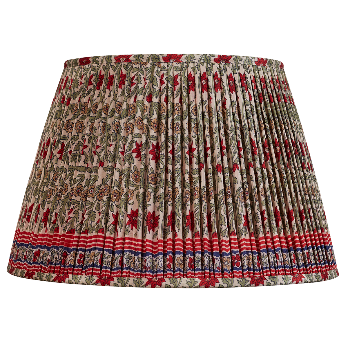 16 Inch Red and green floral design silk sari lampshade with border