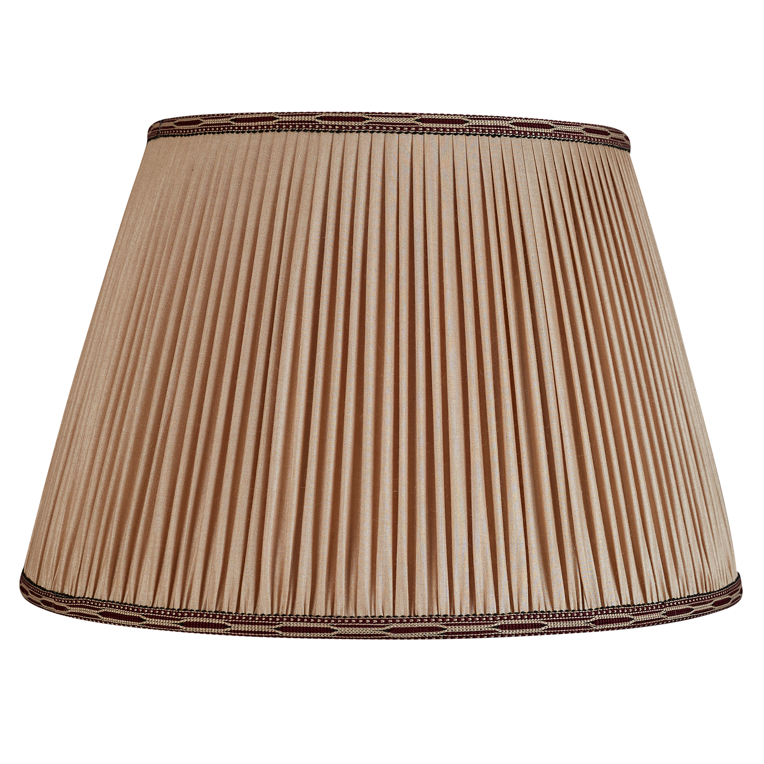 18 Inch Mink Tussar silk lampshade with burgundy cotton embroidered braid to top and bottom