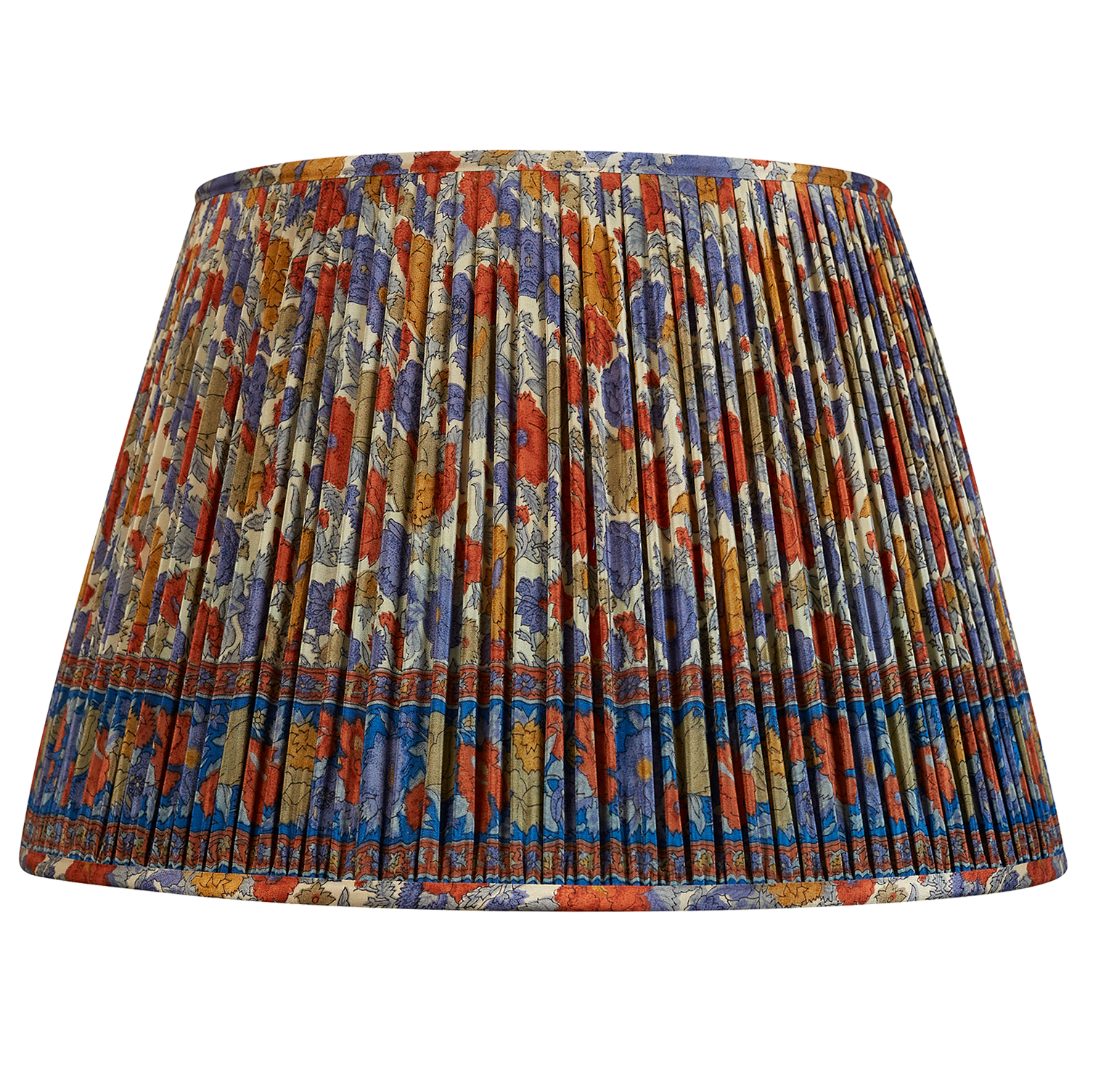 18 Inch Blue and red floral design silk sari lampshade with border