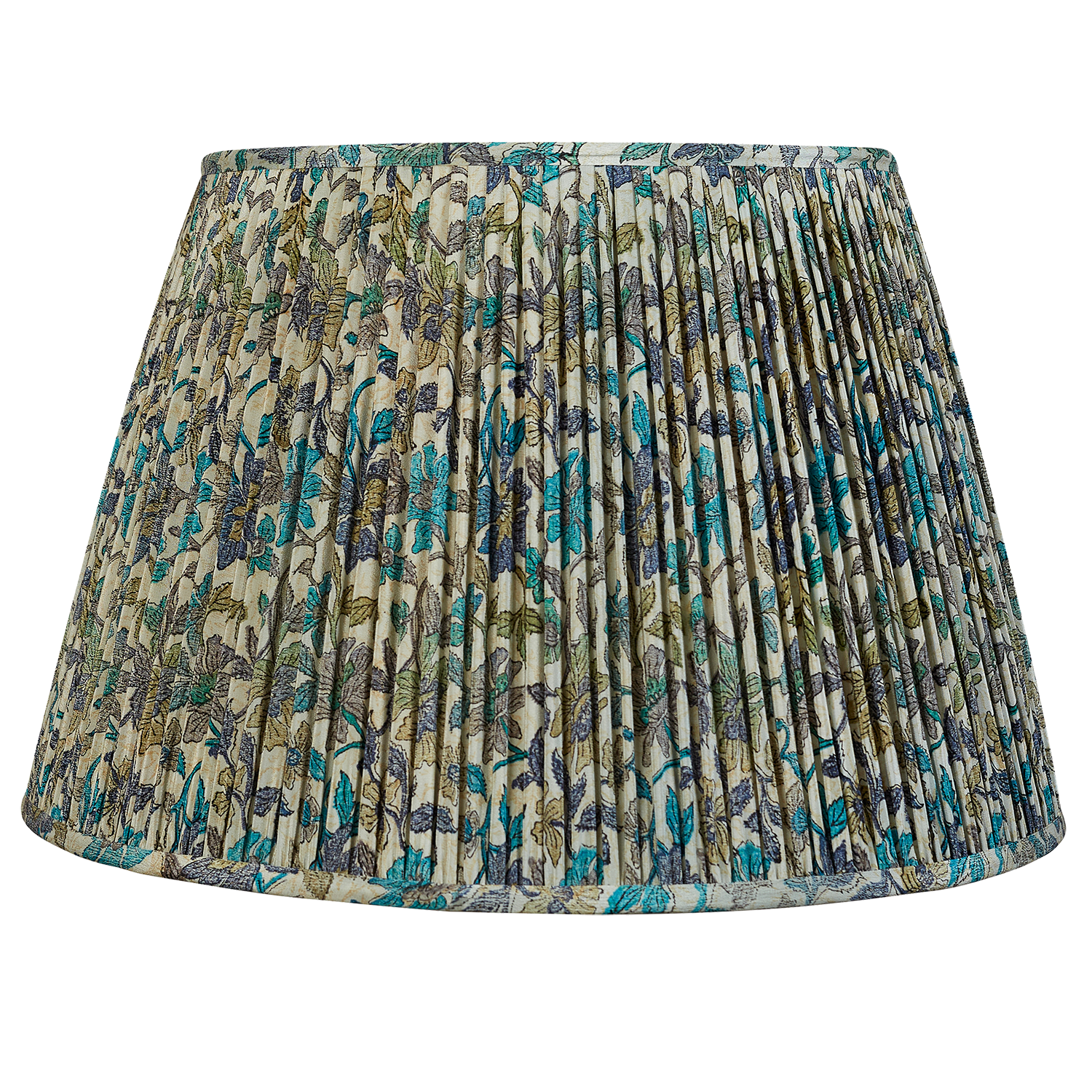 18 Inch Turquoise and lavender floral design on pale grey ground silk sari lampshade